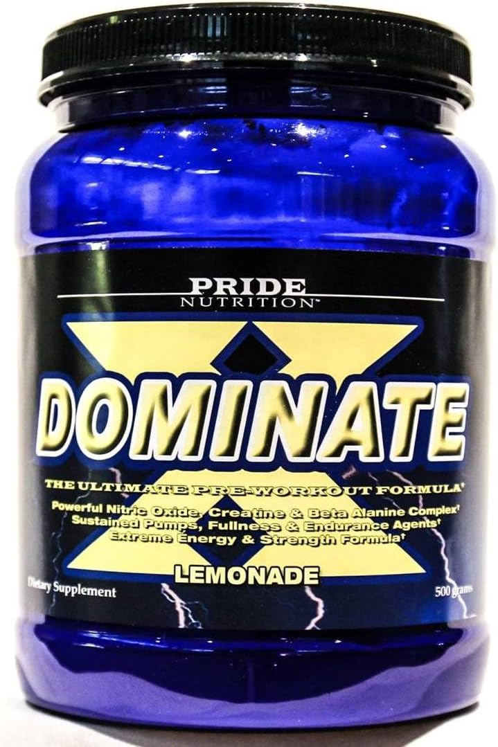 #1 Pre Workout - Dominate X 500g- Best Nitric Oxide  Creatine Pre-Workout Formula- Helps Buffer Lactic Acid and Maximize Muscle Size  Strength (Lemonade, 25 Servings Per Contianer- 1 Bottle)