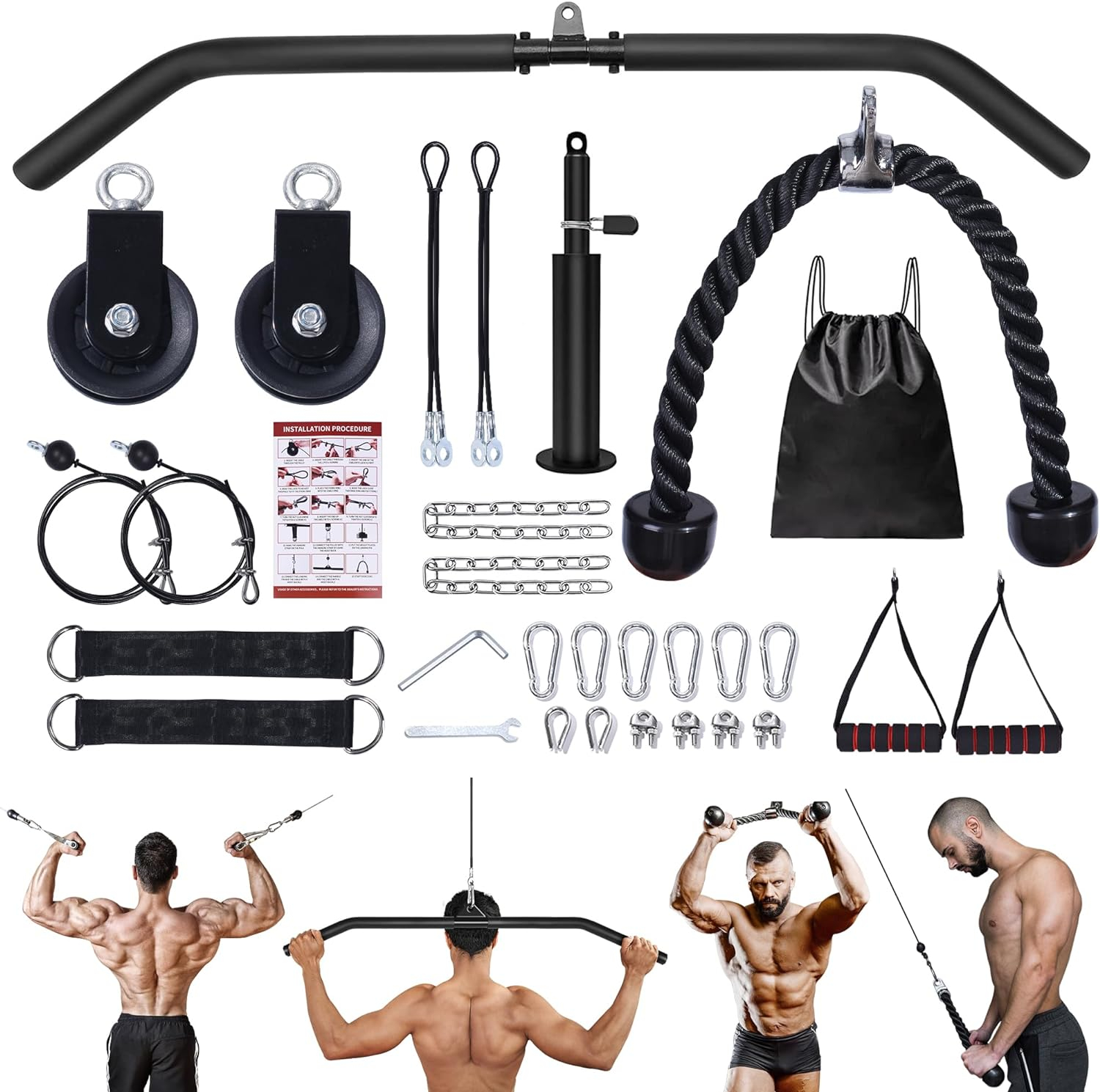 4 in 1 Upgraded Fitness LAT and Lift Pulley System Gym Cable Machine for Triceps,LAT Pull Down Attachments Home Workouts Gym Equipment for Shoulder Biceps Curl, Forearm Exercise