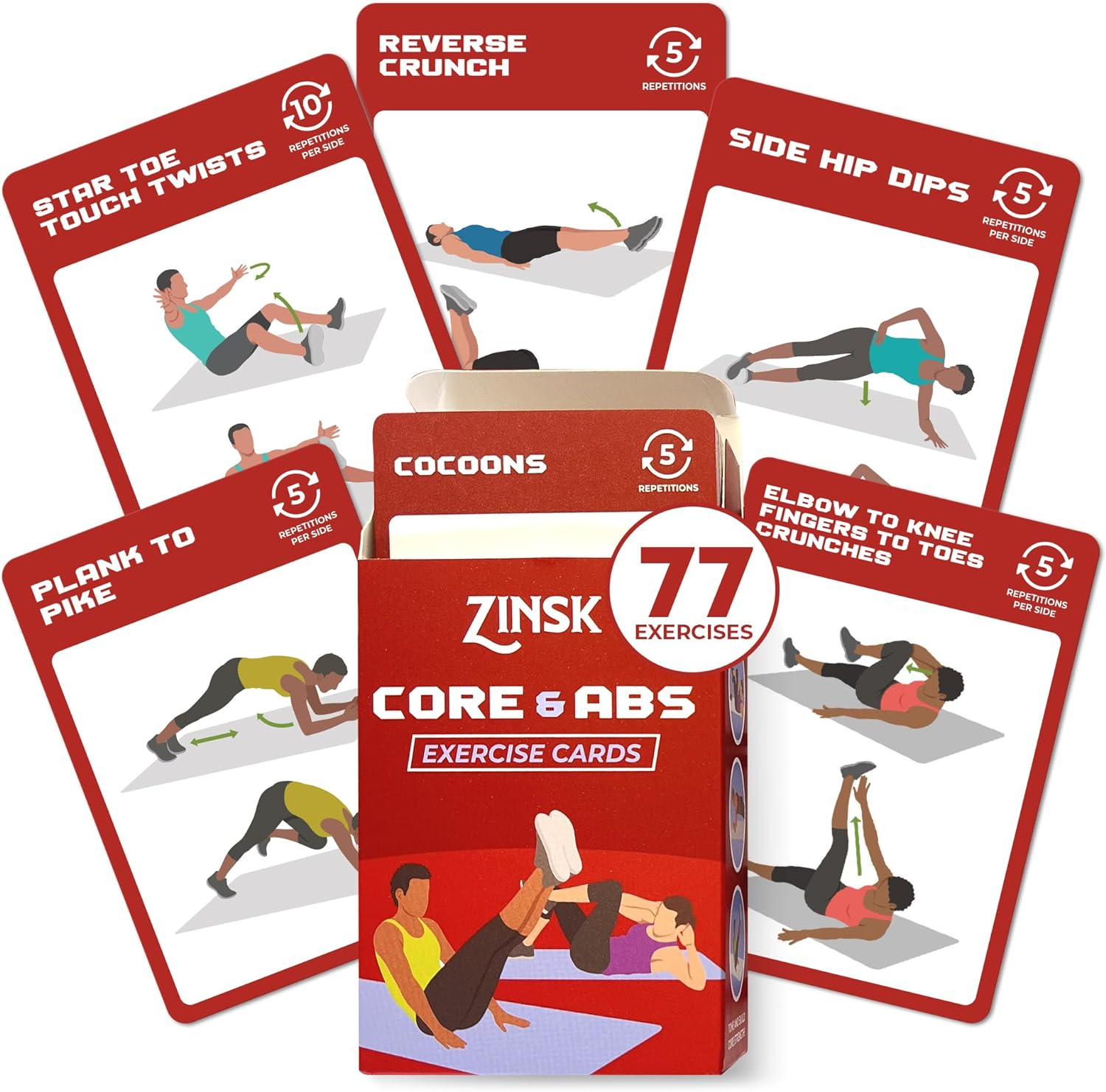 Abs and Core Exercise Cards – 75+ Workout Cards to Help Build Core Strength, Stability, Power – Fitness Deck Exercise Cards for Women and Men – Quick Ab Workout Routines for Gym, Outdoor, Work from Home Fitness Workout