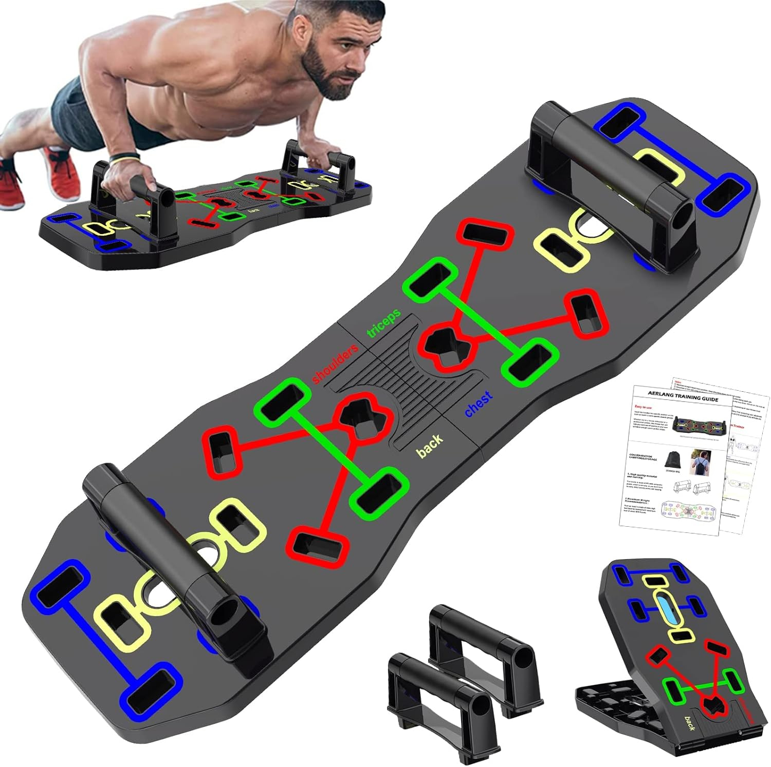 AERLANG Push Up Board, Portable Multi-Function Foldable 10 in 1 Push Up Bar, Push up Handles for Floor,Professional Push Up Strength Training Equipment