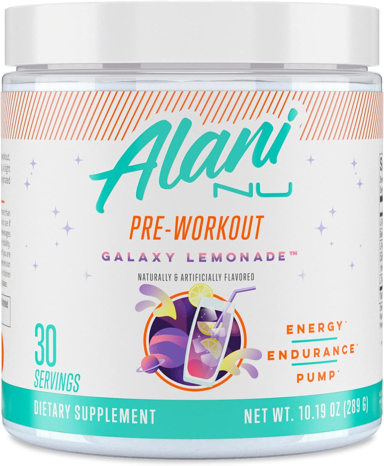 Alani Nu Pre Workout Powder Galaxy Lemonade | Amino Energy Boost | Endurance Supplement | Sugar Free | 200mg Caffeine | L-Theanine, Beta-Alanine, Citrulline | 30 Servings