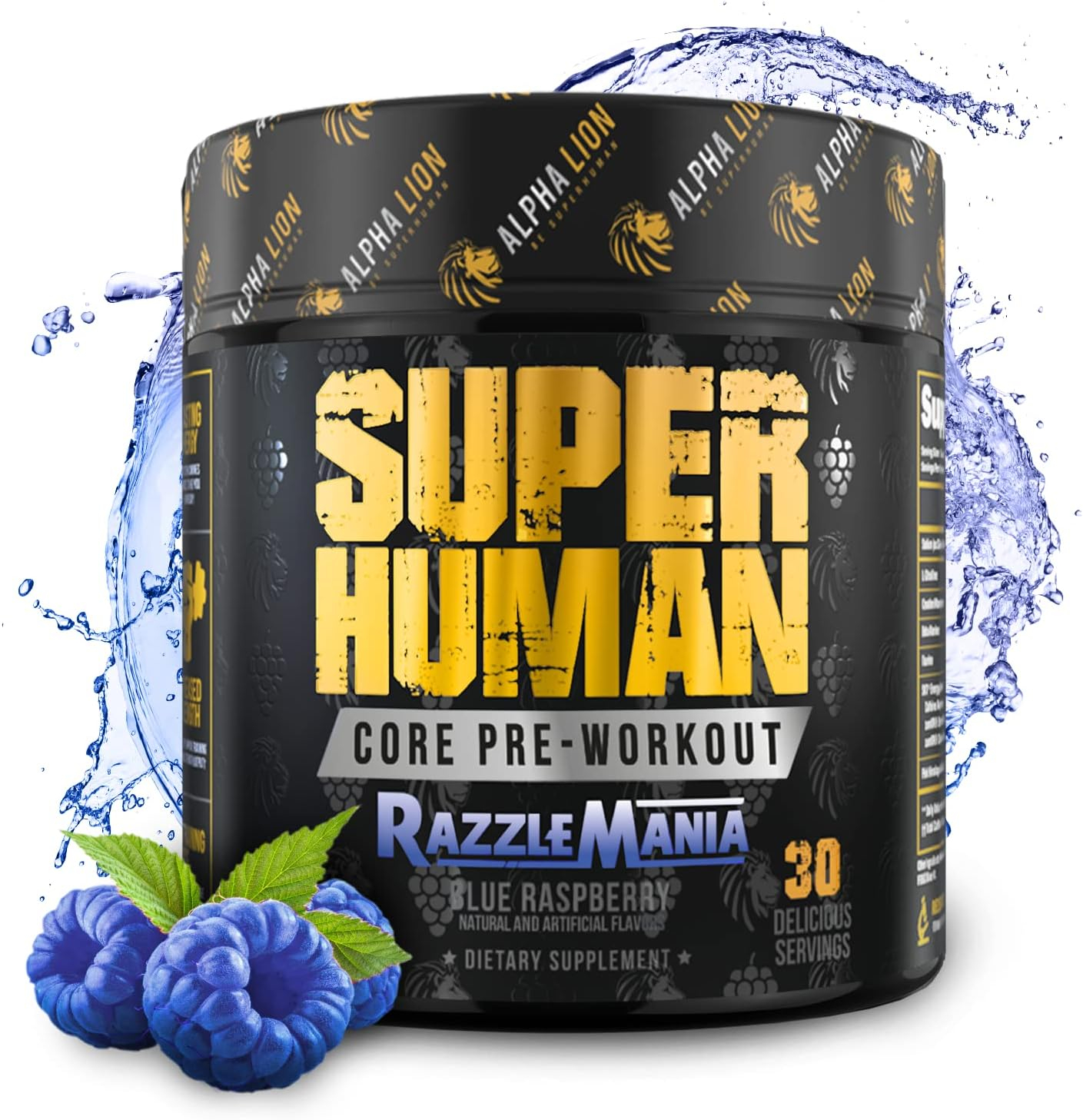 ALPHA LION Core Pre Workout w/Creatine for Performance, Beta Alanine for Muscle, Powder, L-Citrulline for Pump  Tri-Source Caffeine for Sustained Energy (30 Servings, Blue Raspberry Flavor)