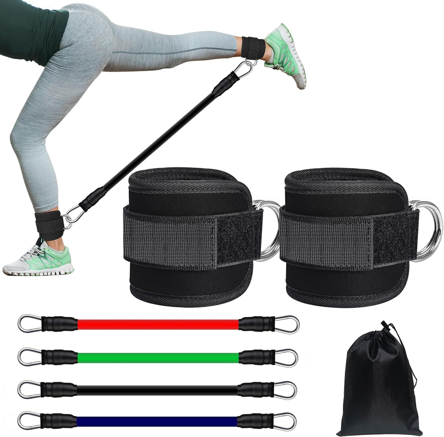Anemeeoke Ankle Resistance Bands with Cuffs, Glutes Workout Equipment, 10 20 30 40LB Different Pound Resistance Bands, Ankle Bands for Working Out, Butt Exercise for Women Legs and Glutes