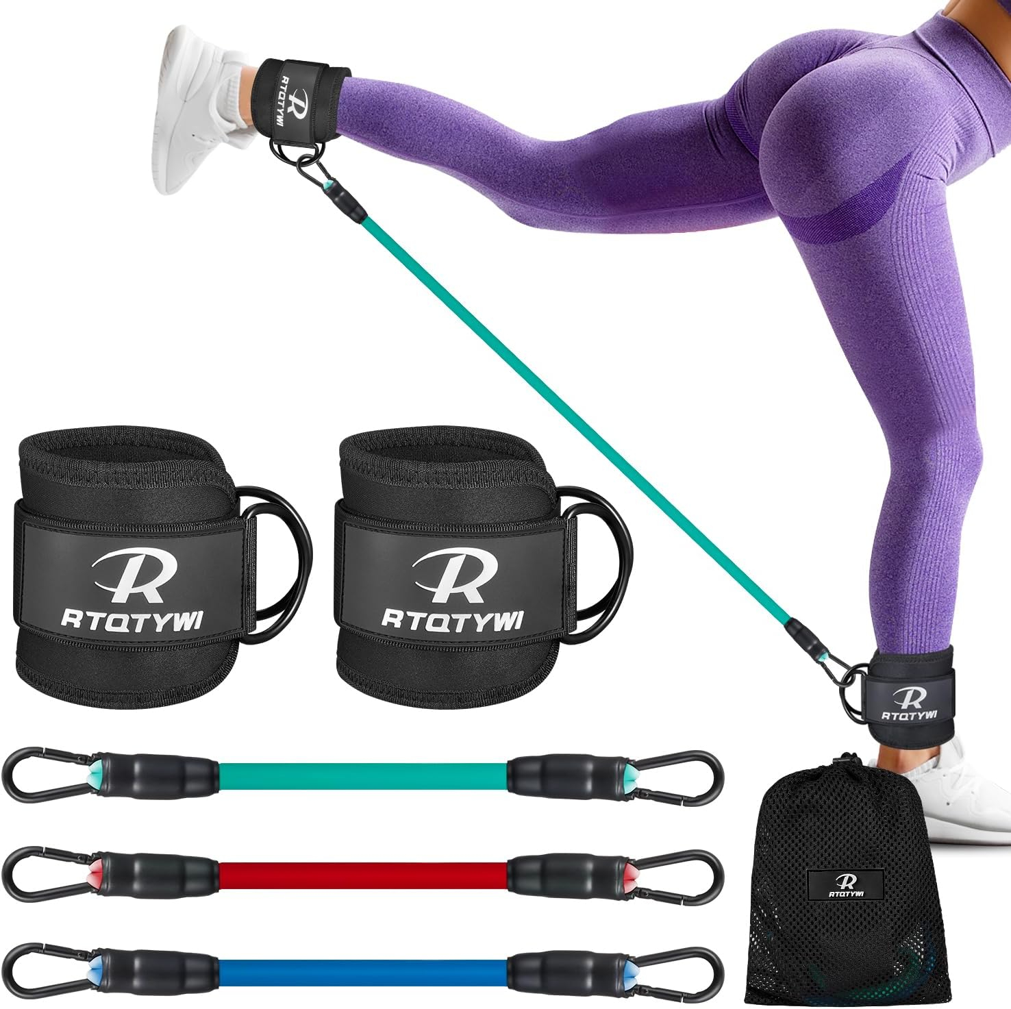 Ankle Resistance Bands Set, Ankle Tube Band with Adjustable, 60LB Three Different Pound Resistance Bands, Recoils and Glutes Workouts, Legs Resistance Bands with Ankle Strap for Women  Men