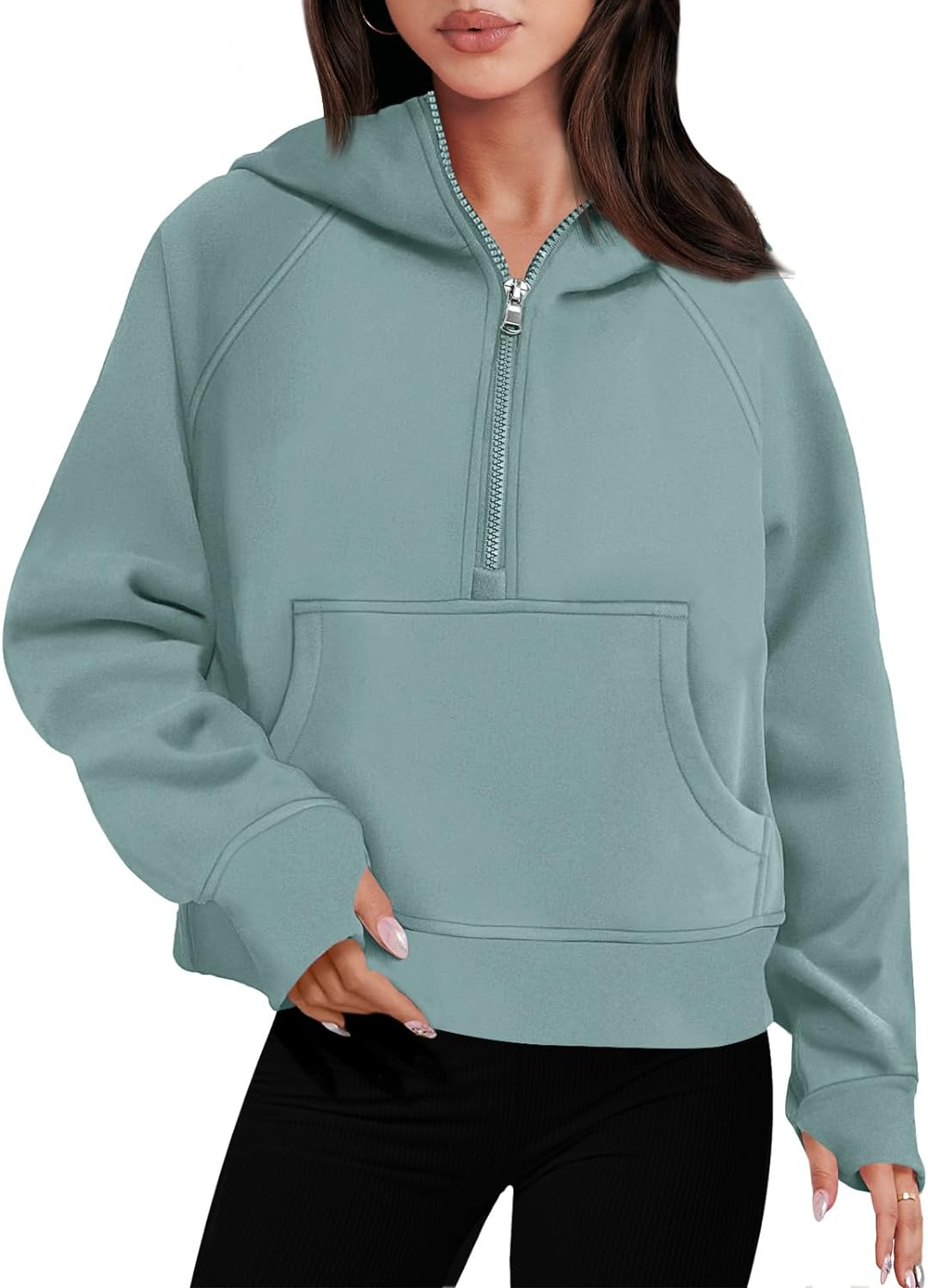 ANRABESS Women Half Zip Cropped Hoodies Fleece Quarter Zip Up Pullover Sweatshirts Winter Clothes 2023 Outfits Sweater