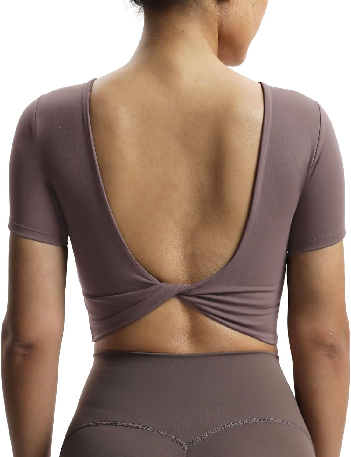 Aoxjox Short Sleeve Crop Tops for Women Emma Backless Twist Back Workout Crop T Shirt Top
