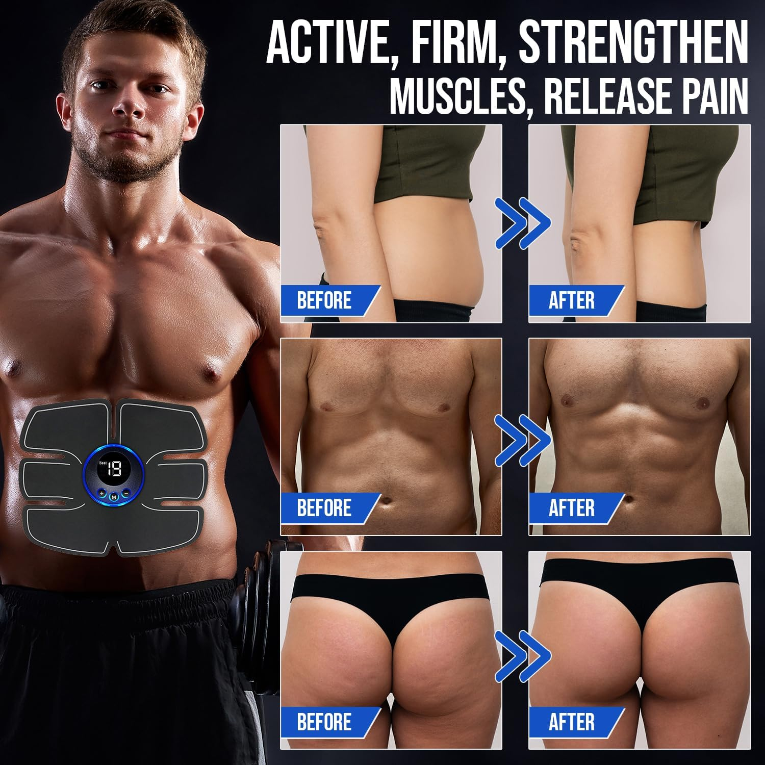 Autagpen Abs Muscle -Portable Toner - Trainer Workout Equipment for Men Woman Abdomen Home Office Exercise, 10pcs Free Gel Pads
