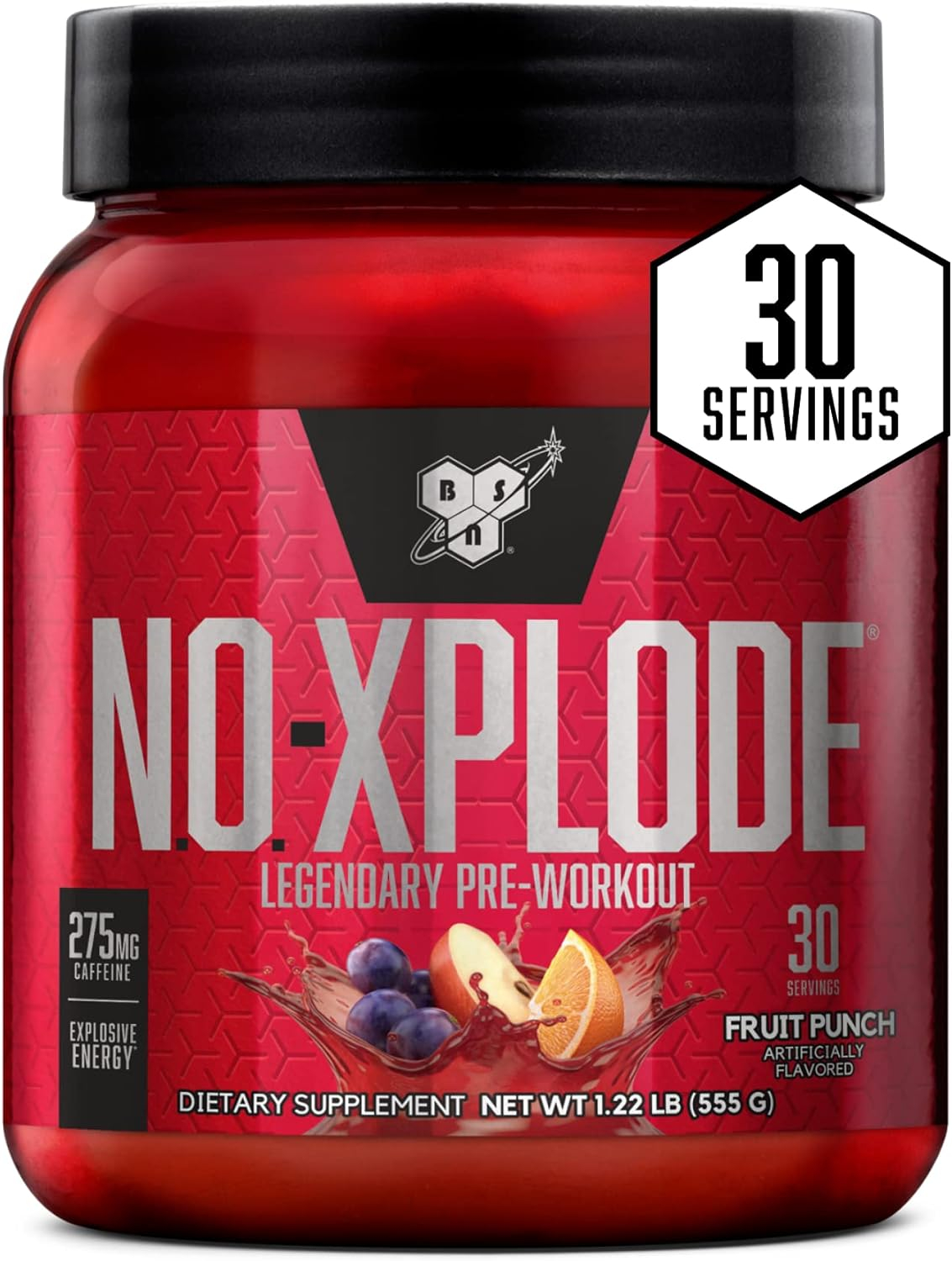 BSN N.O.-XPLODE Pre Workout Powder, Energy Supplement for Men and Women with Creatine and Beta-Alanine, Flavor: Fruit Punch, 30 Servings