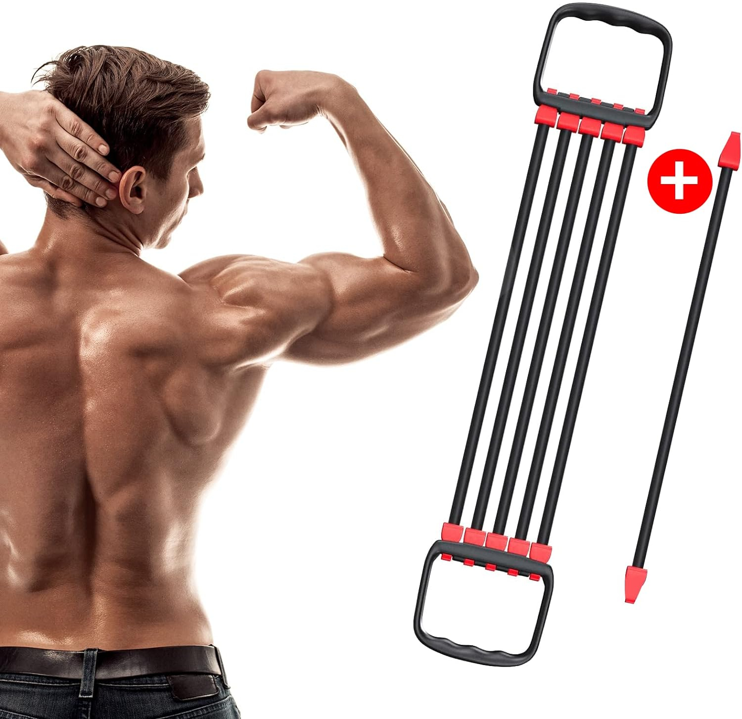 Chest Expander for Chest Arm Legs Shoulder Back Muscles Training, Chest Exerciser for Men with 5 Removable Ropes, Fitness Training Set for Pilates Push Ups Full Body Home Gym Workout Band