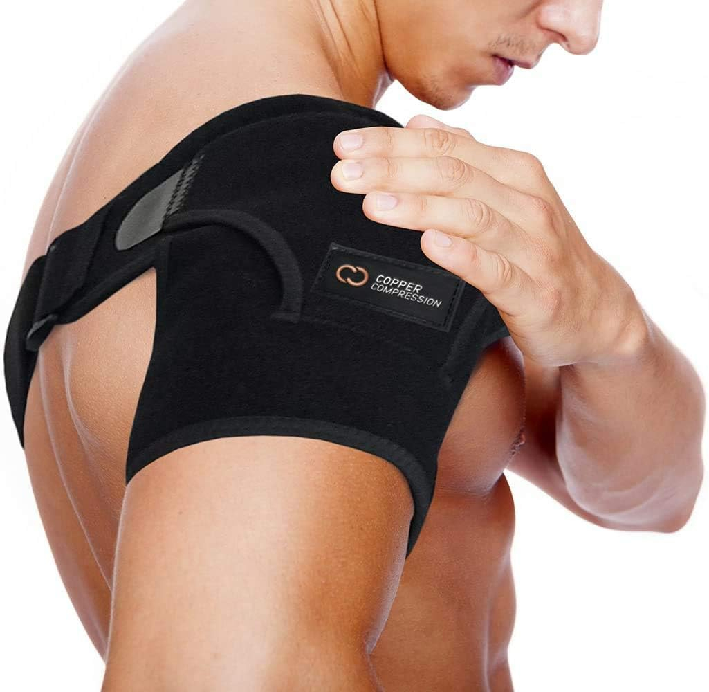 Copper Compression Shoulder Brace - Copper Infused Immobilizer for Torn Rotator Cuff, AC Joint Pain Relief, Dislocation, Arm Stability, Injuries,  Tears - Adjustable Fit for Men  Women