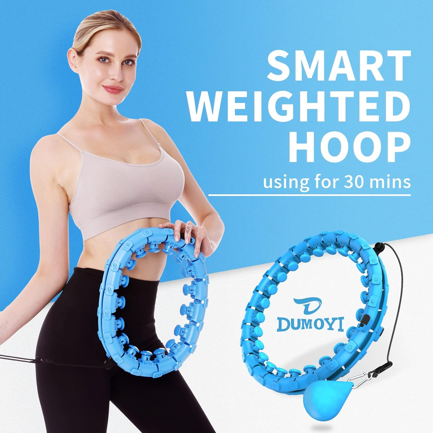 Dumoyi Smart Weighted Fit Hoop for Adults Weight Loss, 24/30/32 Detachable Knots, 2 in 1 Adomen Fitness Massage, Great for Adults and Beginners