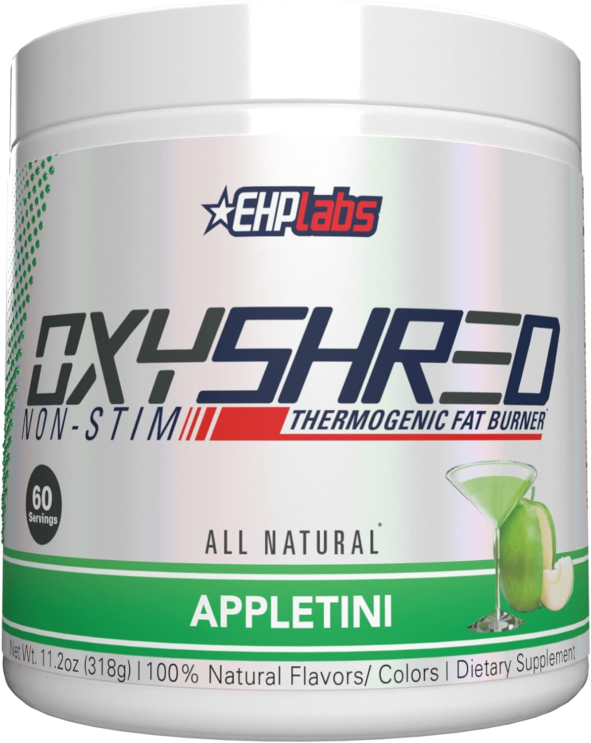 EHPlabs OxyShred Non Stimulant Thermogenic Pre Workout Powder  Shredding Supplement - Pre Workout Powder with L Glutamine  Acetyl L Carnitine, Energy Boost Drink - Appletini, 60 Servings