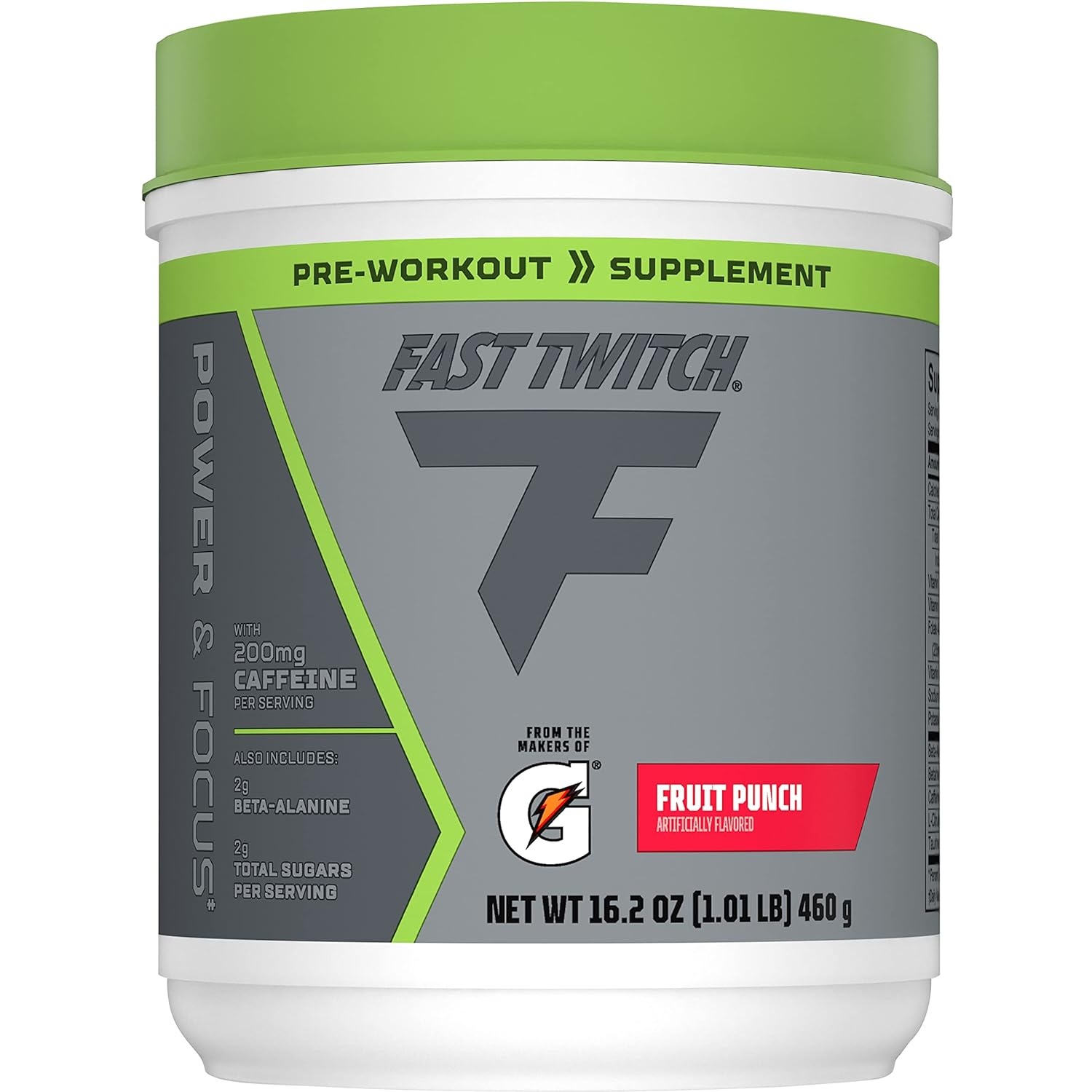 Fast Twitch, Caffeinated Pre-Workout Supplement Mix, Fruit Punch, 1.01lb (Pack of 1) Cannister (Packaging May Vary)