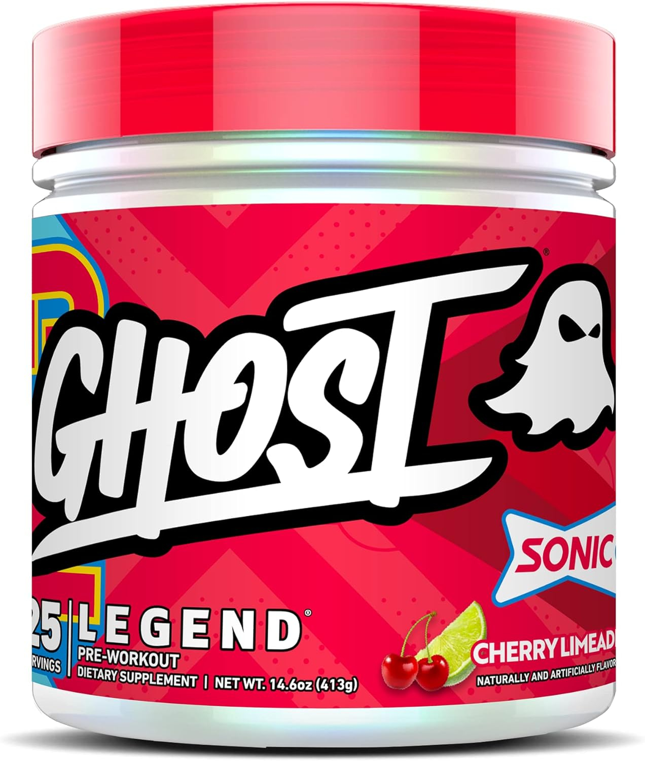 GHOST Legend V2 Pre-Workout Energy Powder, Sonic Cherry Limeade - 25 Servings - Caffeine, L-Citrulline,  Beta Alanine Blend for Energy Focus  Pumps - Free of Soy, Sugar  Gluten, Vegan