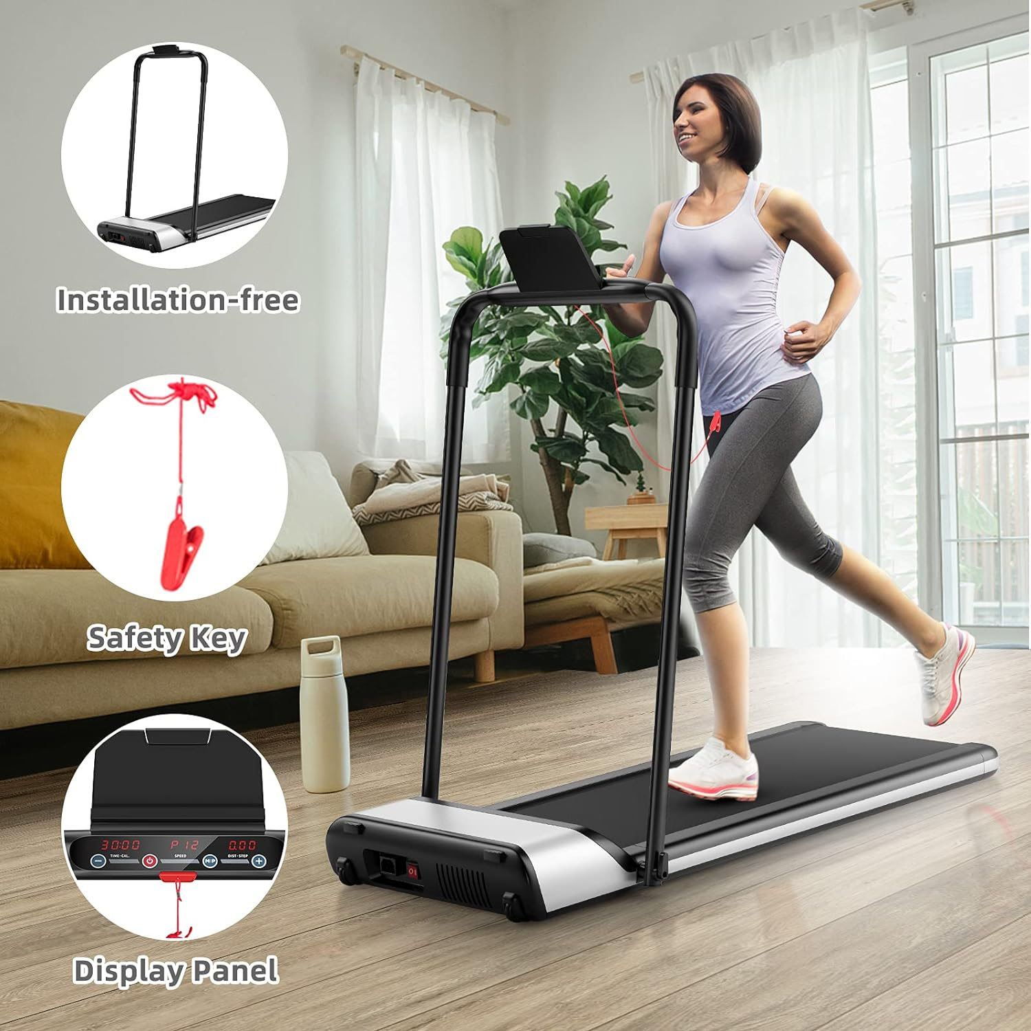 Goplus Folding Treadmill, Ultra-Thin Installation-Free Foldable Electric Treadmill, Low Noise, Walking Jogging Machine, Portable Superfit Treadmills for Home Office