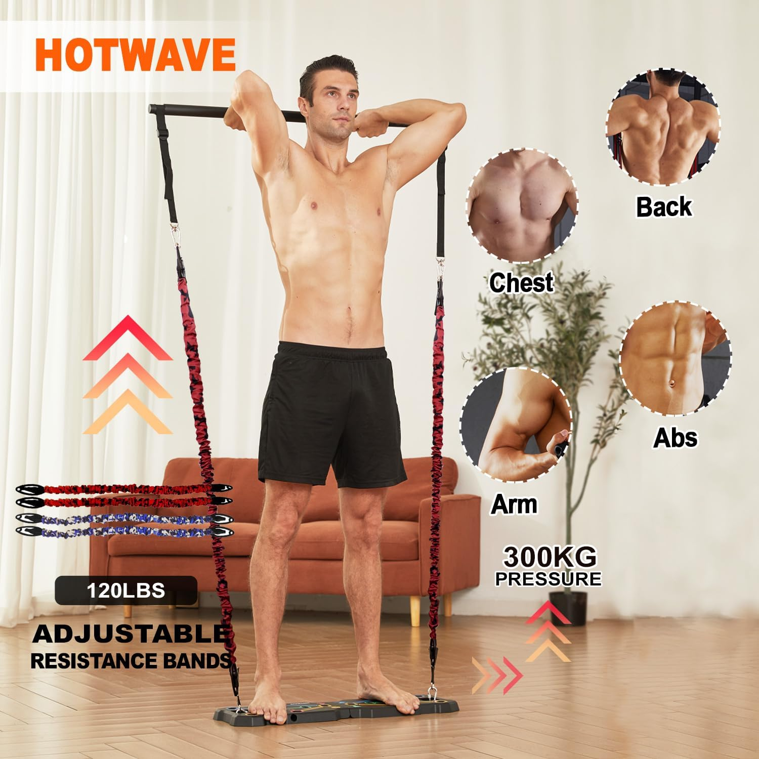 HOTWAVE Portable Workout Equipment with 20 Gym Accessories.Push Up Board Plank,Resistance Bands with Ab Roller Wheel,Full Body Exercise at Home For Men and Women