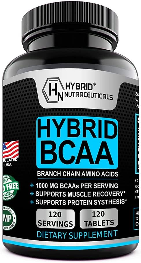 Hybrid BCAA 1000mg – BCAAs Amino Acids Supplements - 2:1:1 L-Leucine, L-Isoleucine and L-Valine – PreWorkout  Post Workout Performance, Non-GMO, Vegan - 120 Servings