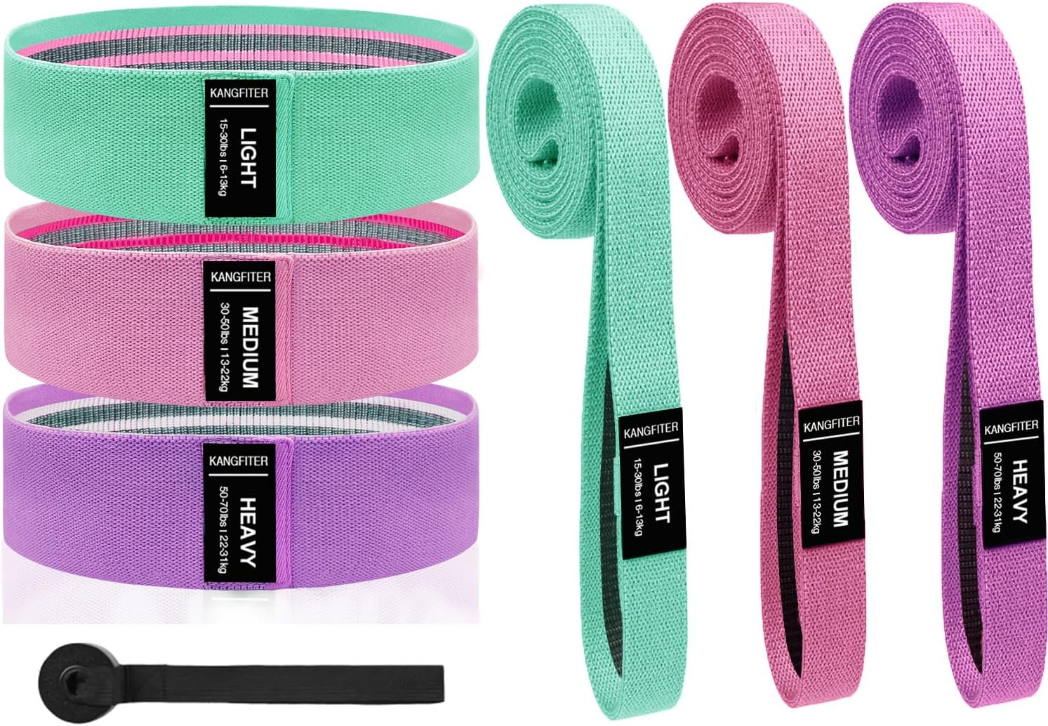 KANGFITER Fabric Resistance Bands for Working Out, 3 Level Non-Slip Booty Bands for Women and Men, Loop Exercise Bands Set for Leg and Glutes, Hip Elastic Bands for Home and Gym Fitness, Yoga, Pilates