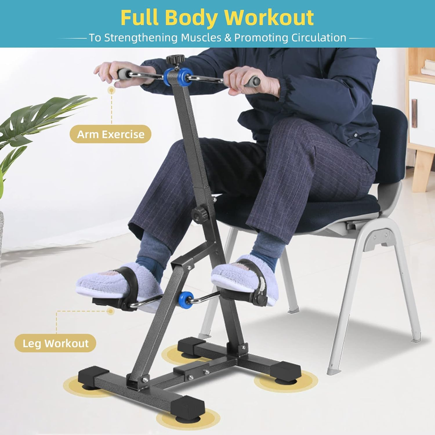 Leg Exerciser While Sitting for Senior - EasyVibe Adjustable Seated Pedal Exerciser for Physical Therapy,LegArm Workout Equipment, Foldable Pedal Exerciser for Seniors,Anti-SlipShock Absorbing