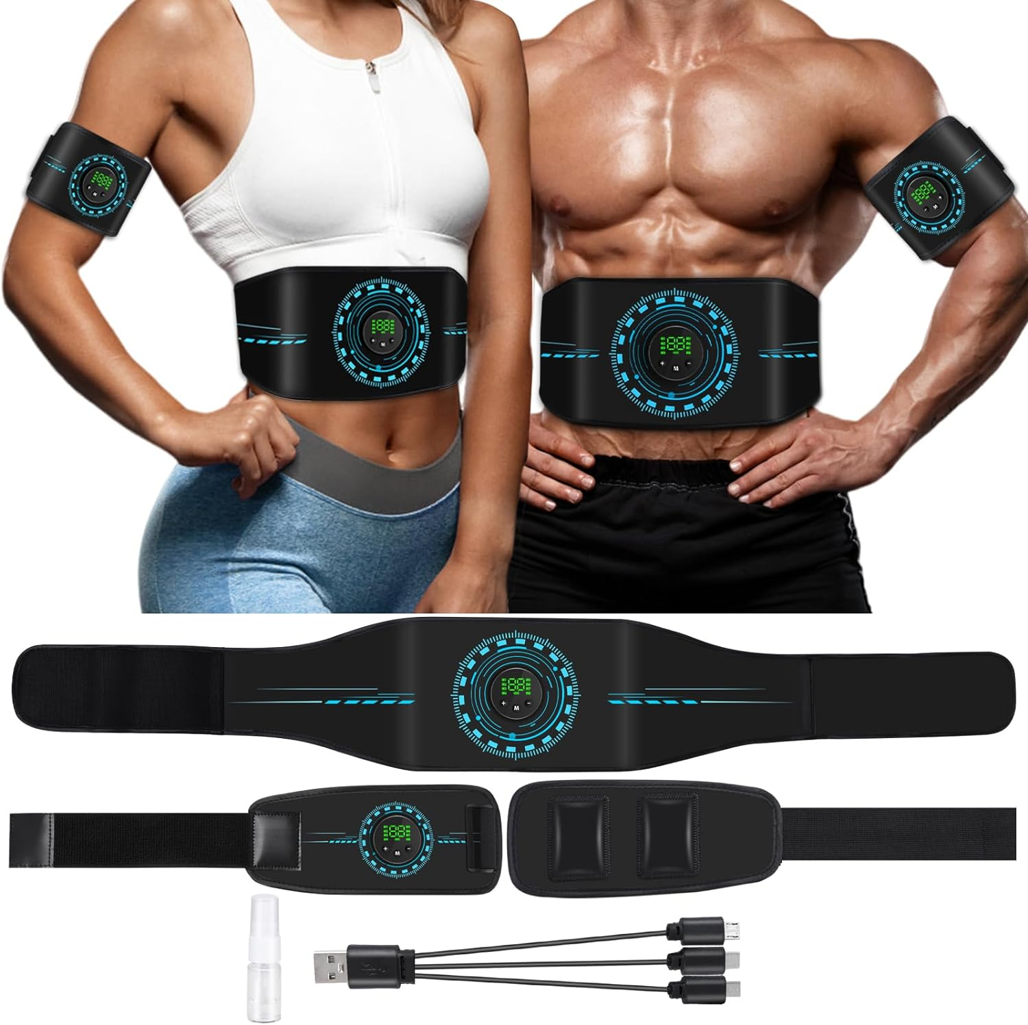 LESOFI 3 Pack Abs Stimulator, Abdomen Exerciser, Abs Machine for Abdomen/Arm/Leg, ABS Workout Equipment for Muscle Growth with 8 EMS Modes, 25 Levels of Intensity Black