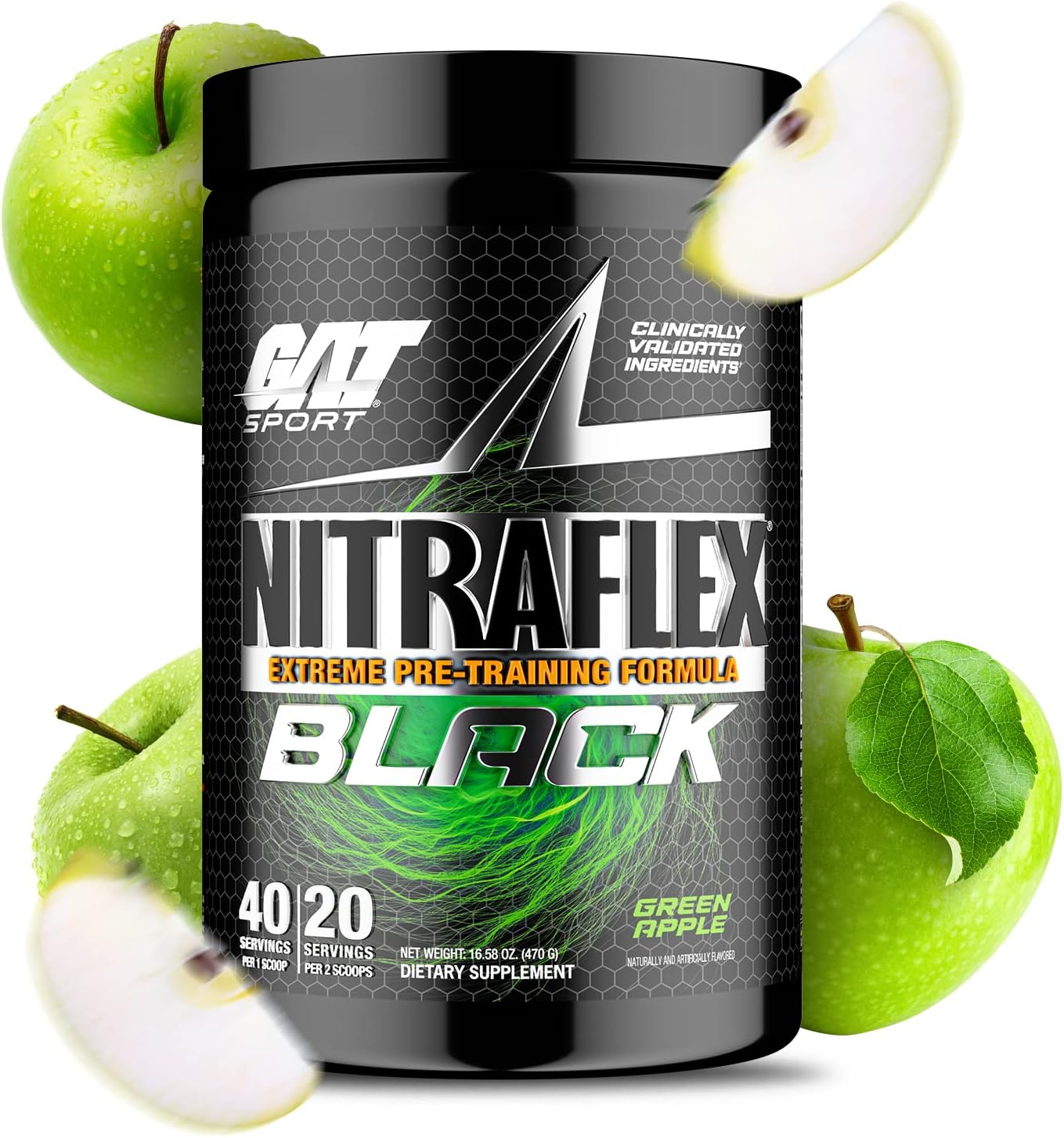 Nitraflex Black, Extreme Pre-Training Formula, 40 Servings (Green Apple)