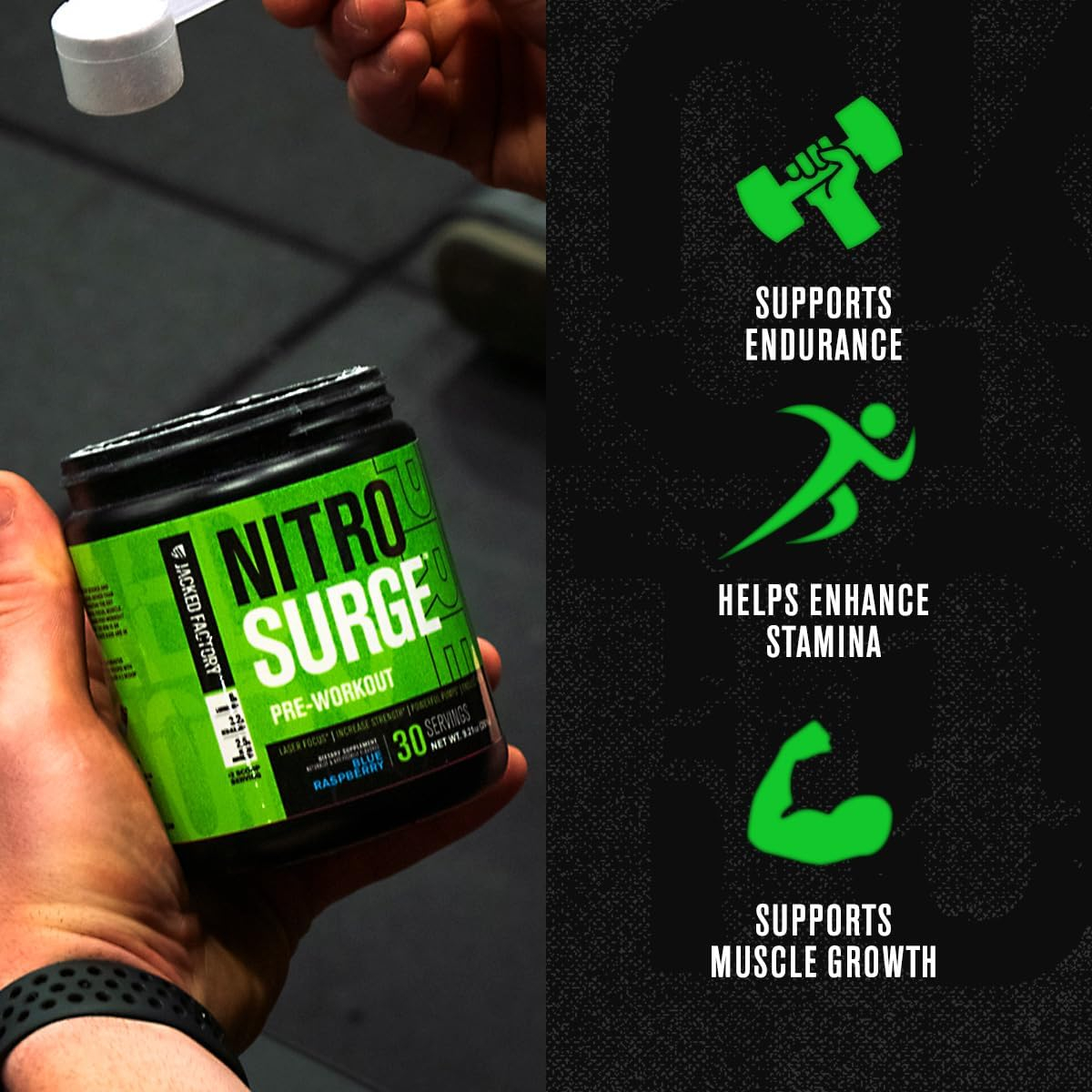 NITROSURGE Pre Workout Supplement - Endless Energy, Instant Strength Gains, Clear Focus, Intense Pumps - Nitric Oxide Booster  Preworkout Powder with Beta Alanine - 30 Servings, Pineapple