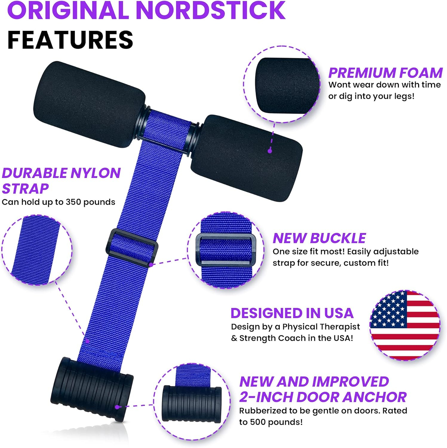 NordStick Nordic Hamstring Curl Strap - Original Nord Stick Exercise Set for Home and Travel - 5 Second Set Up