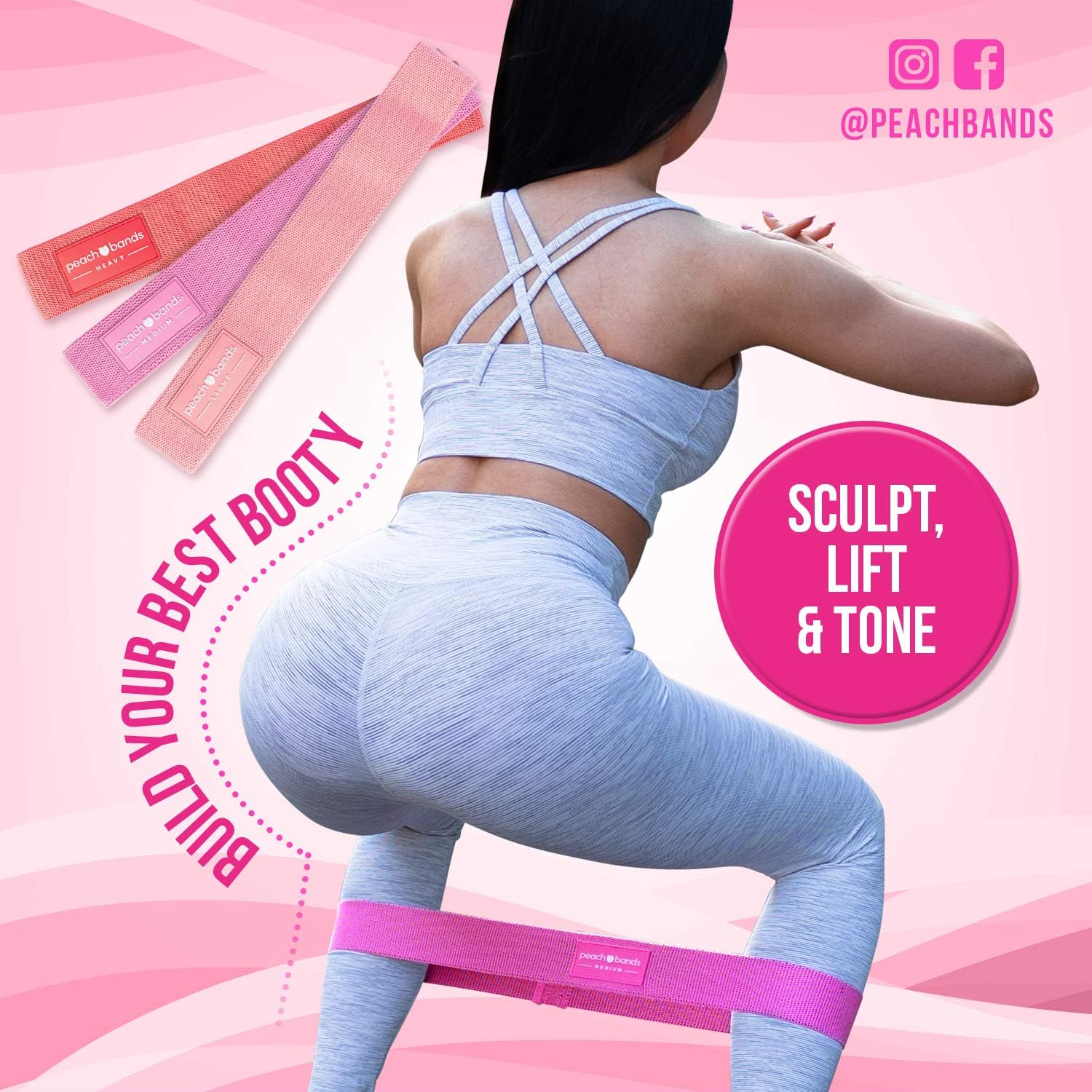 Peach Bands Hip Band Set - Fabric Resistance Bands - Exercise Bands for Leg and Butt Workouts