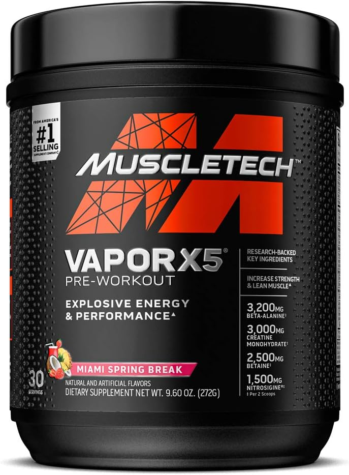 Pre Workout Powder | MuscleTech Vapor X5 for Men  Women, Energy Drink Mix Sports Nutrition Pre-Workout Miami Spring Break (30 Servings)-Package Varies