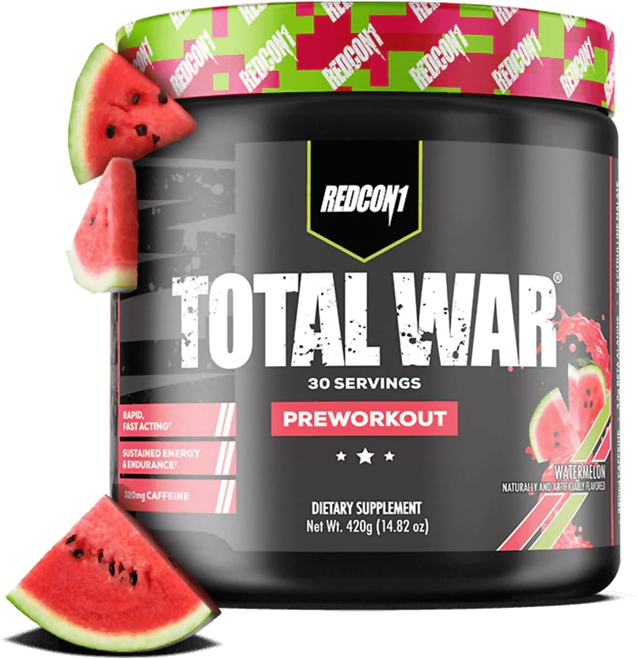 REDCON1 Total War Pre Workout - L Citrulline, Malic Acid, Green Tea Leaf Extract for Pump Boosting Pre Workout for Women  Men - 3.2g Beta Alanine to Reduce Exhaustion, Watermelon 30 Servings