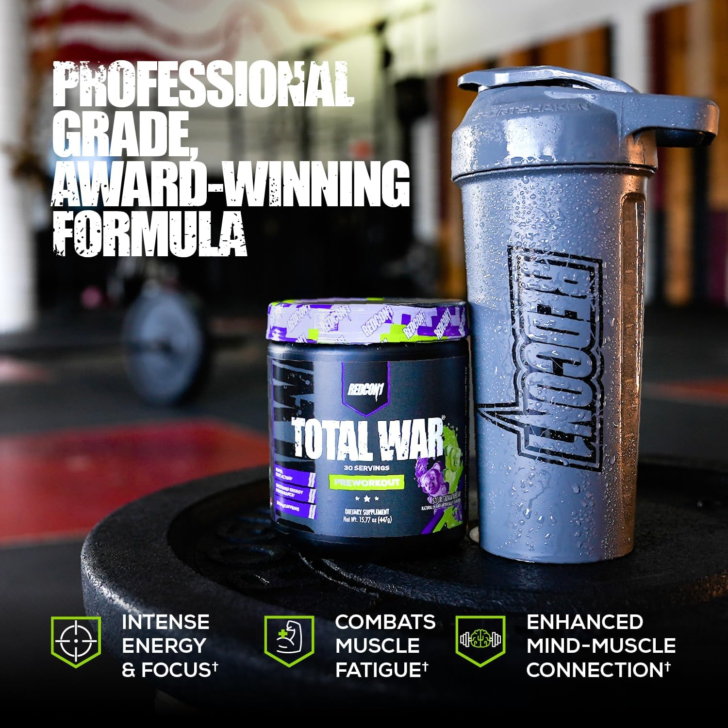 REDCON1 Total War Preworkout - Contains 320mg of Caffeine from Green Tea, Juniper  Beta Alanine - Pre Work Out with Amino Acids to Increase Pump, Energy + Endurance (Sour Gummy Bear, 30 Servings)