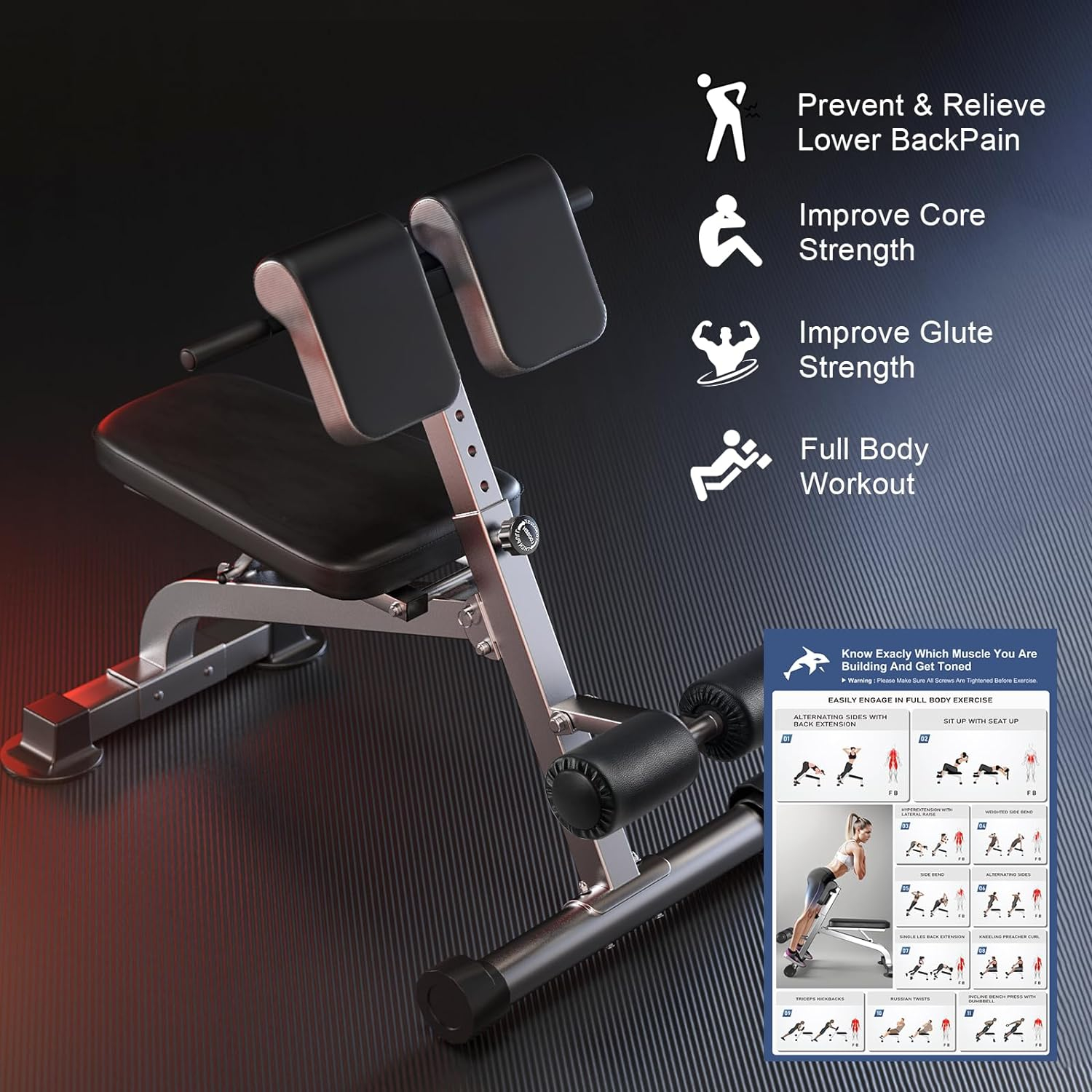 Roman Chair Adjustable Workout Bench Versatile At-Home Hyperextension Bench  Ab Chair for Whole-Body Training
