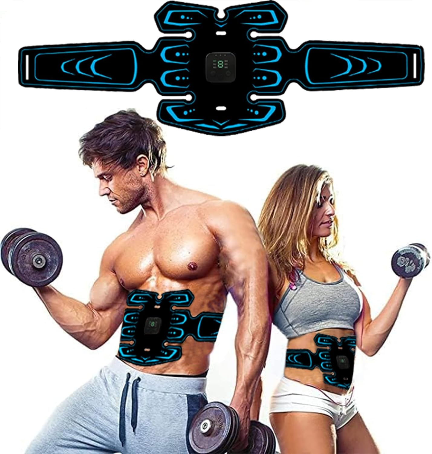 SHENGMI Abs Muscle Training Belt, Abs Muscle Trainer,Muscle Toner, Portable Rechargeable Gym Abs Workout with 8 Modes and 18 Intensities Fitness Trainer for Men and Woman Equipment blue