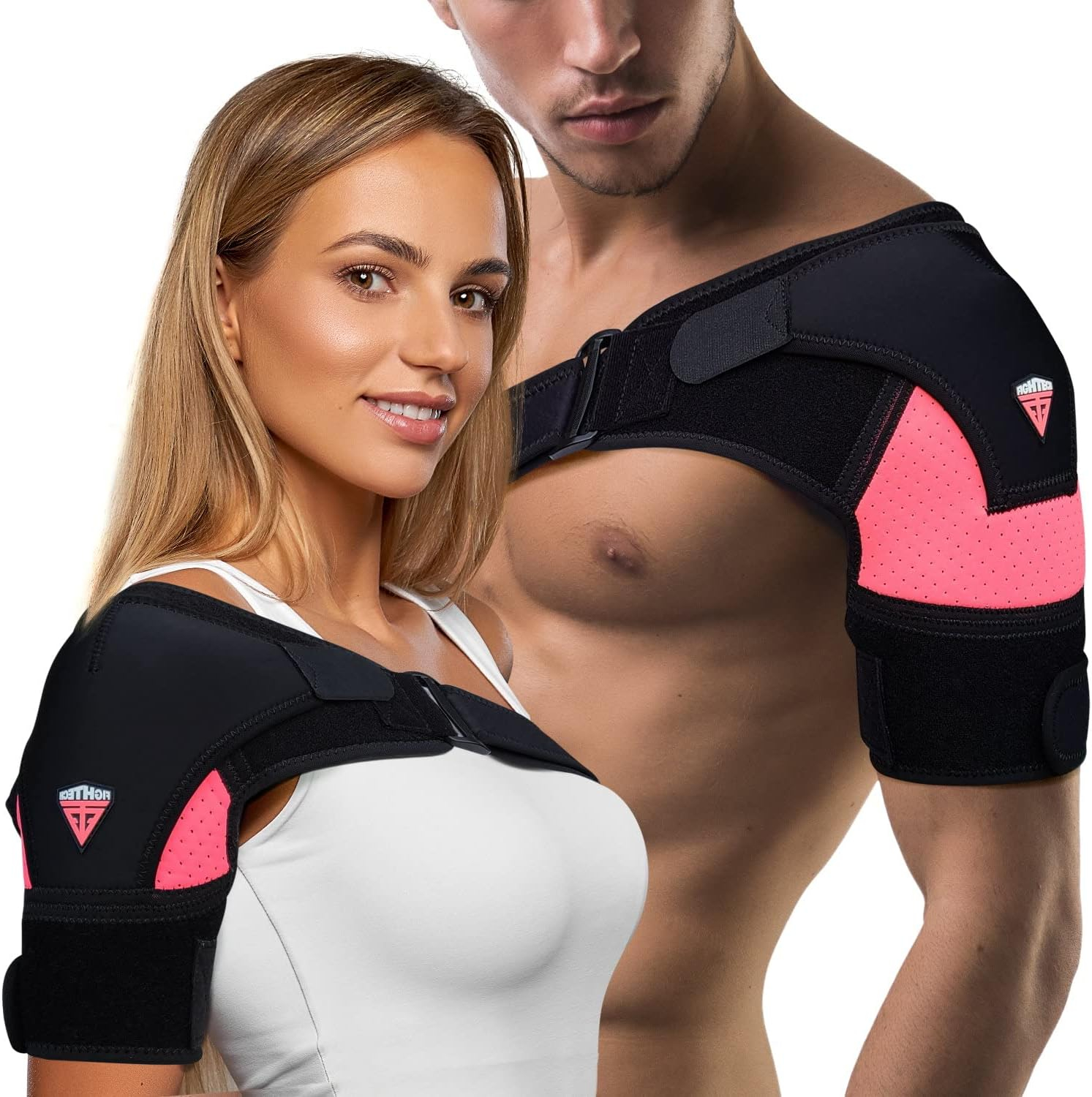 Shoulder Brace for Torn Rotator Cuff - 4 Sizes - Shoulder Pain Relief, Support and Compression - Sleeve Wrap for Shoulder Stability and Recovery - Fits Left and Right Arm, Men  Women (Pink, Large/X-Large)