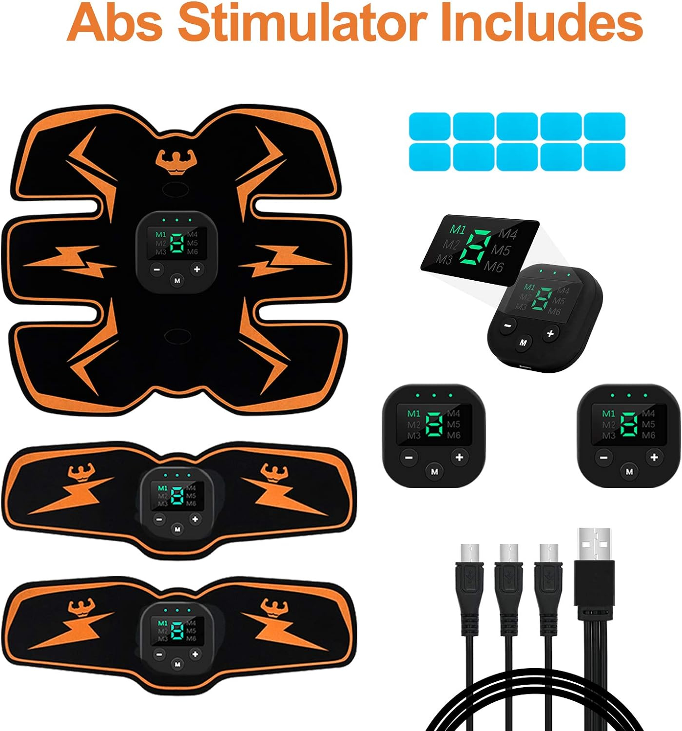 SPORTLIMIT Muscle Toner, USB Rechargeable Gear for Abdomen/Arm/Leg,Workout Equipment for Men Women,10 pcs Free Gel Pads