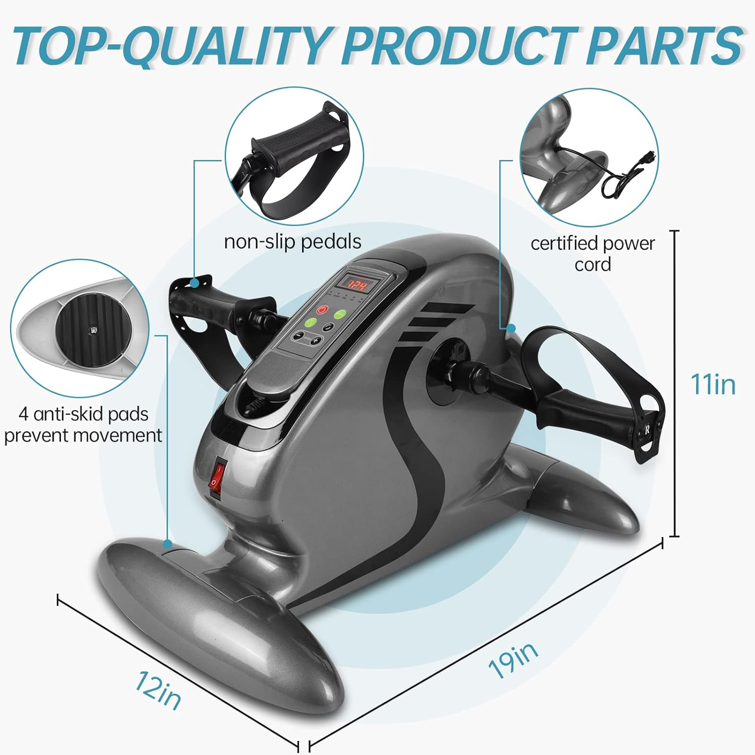 The DQGM Electric Mini Exercise Bike Motorized Pedal Exerciser is a low-impact, resistance-free fitness and rehabilitation device. This under-desk bicycle pedal exerciser is your ideal fitness compani