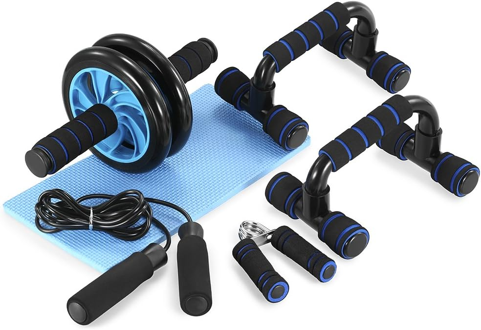 TOMSHOO AB Wheel Roller Kit with Push-Up Bar, Knee Mat, Jump Rope and Hand Gripper - Home Gym Workout for Men Women Core Strength  Abdominal Exercis