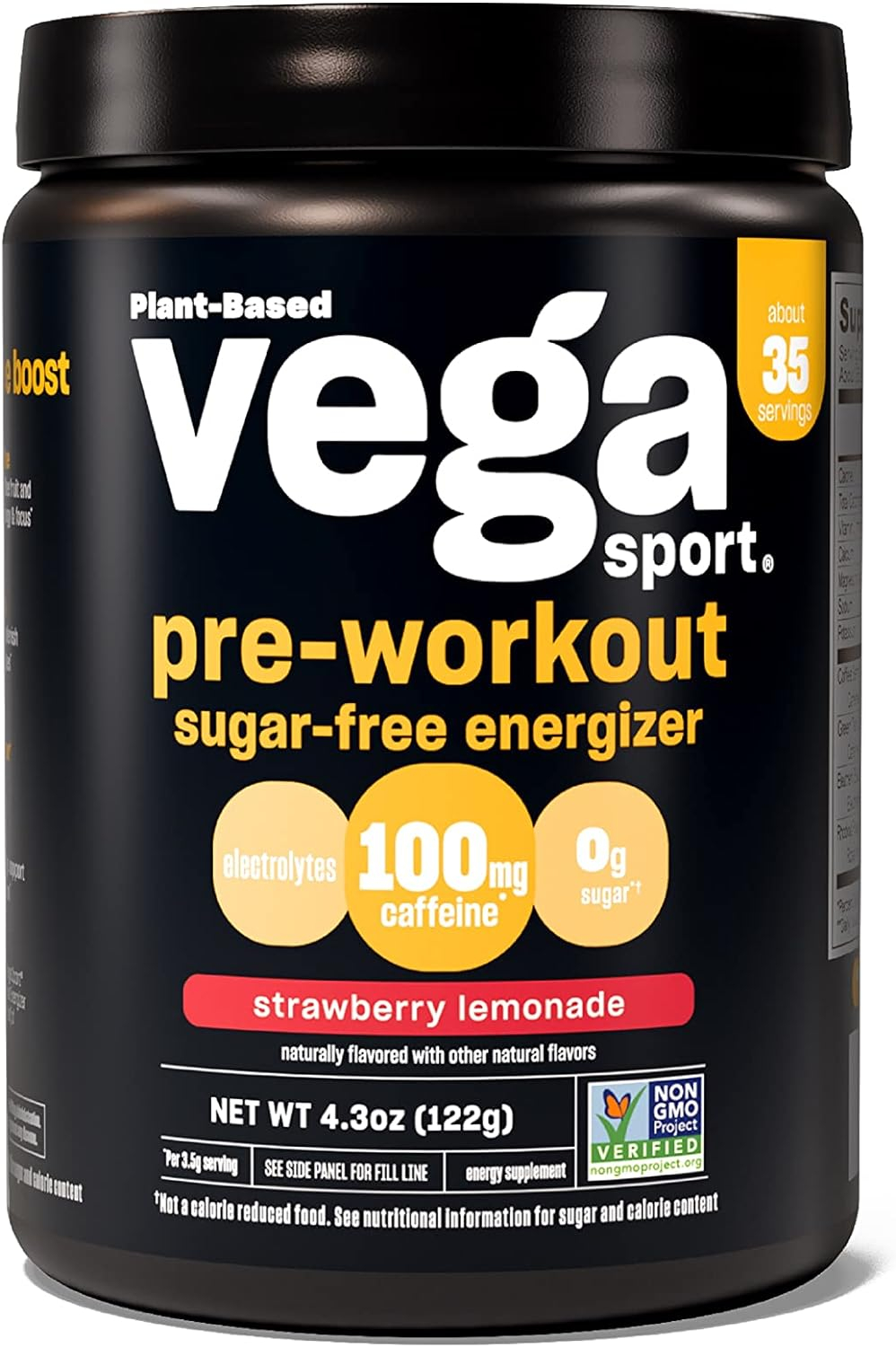 Vega Sport Sugar Free Pre-Workout Energizer, Strawberry Lemonade - Pre Workout Powder for Women  Men, Supports Energy and Focus, Electrolytes, Vegan, Keto, Gluten Free, Non GMO, 4.3 oz