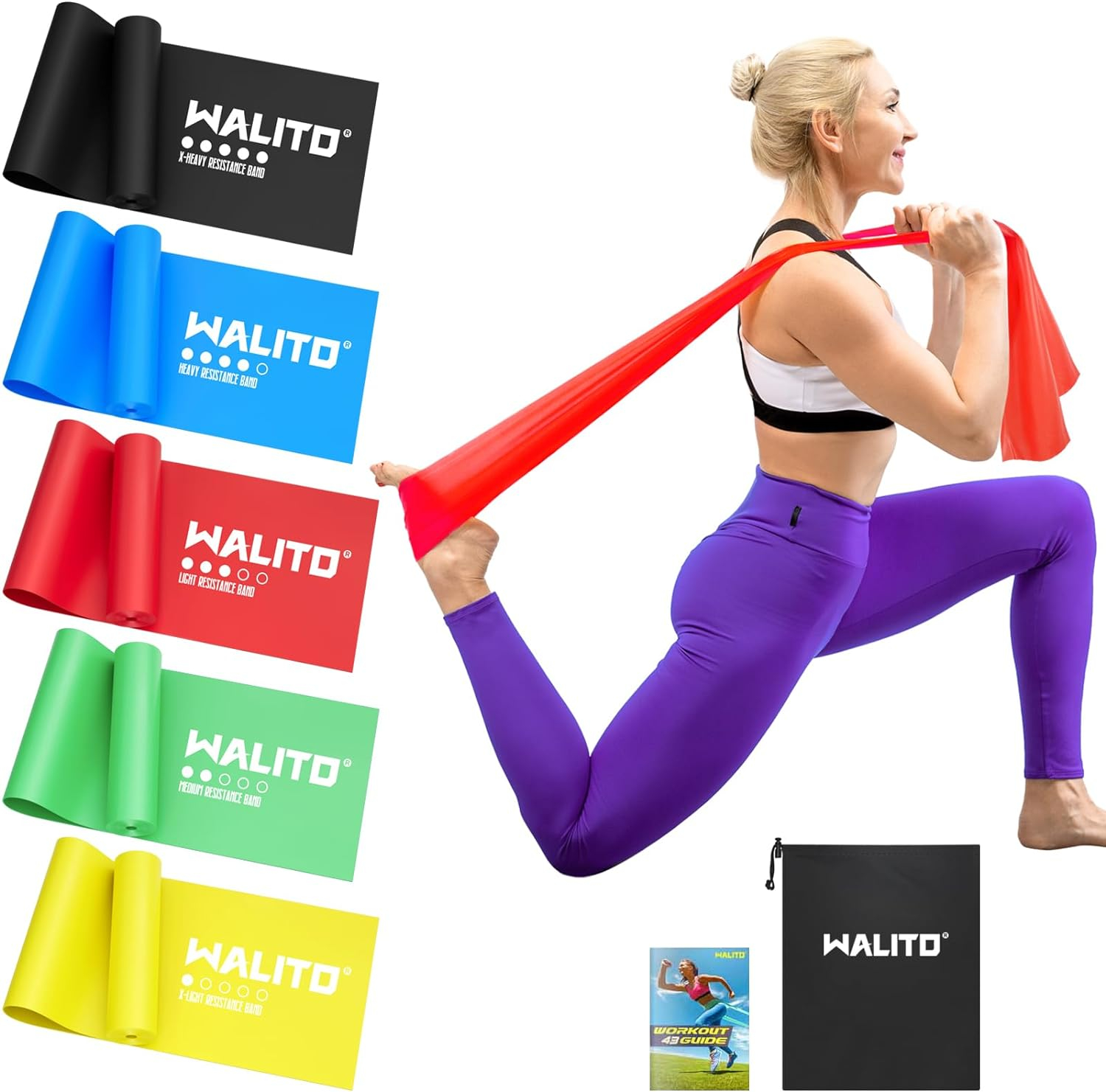 Walito Exercise Bands, Extra Long Physical Therapy Band, Non-Latex Resistance Bands for Home Exercise, Workout, Strength Training, Yoga, Pilates, Rehab, Gym, Elastic Band for Upper and Lower Body