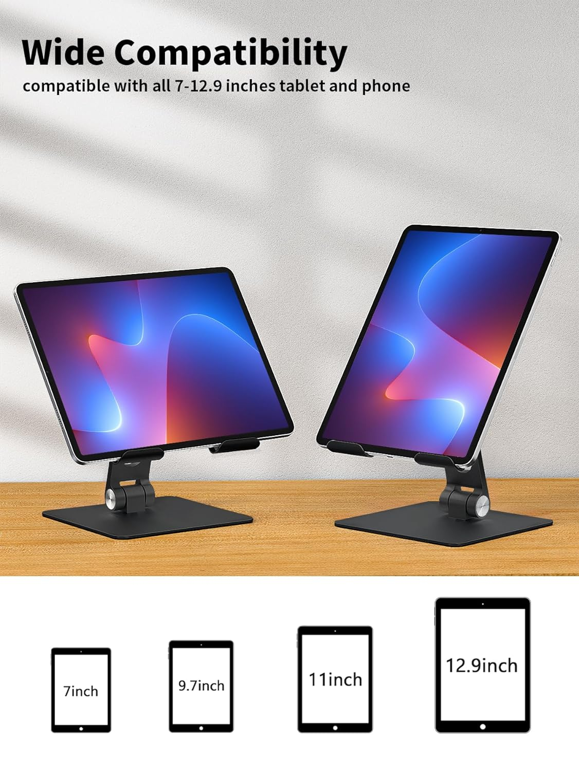 ALASHI Tablet Stand for Desk, Multi-Angle Adjustable, Foldable Portable Tablet Holder, Ergonomic Design Tablet Riser Compatible with 4 to 13 Inches Tablets, Black