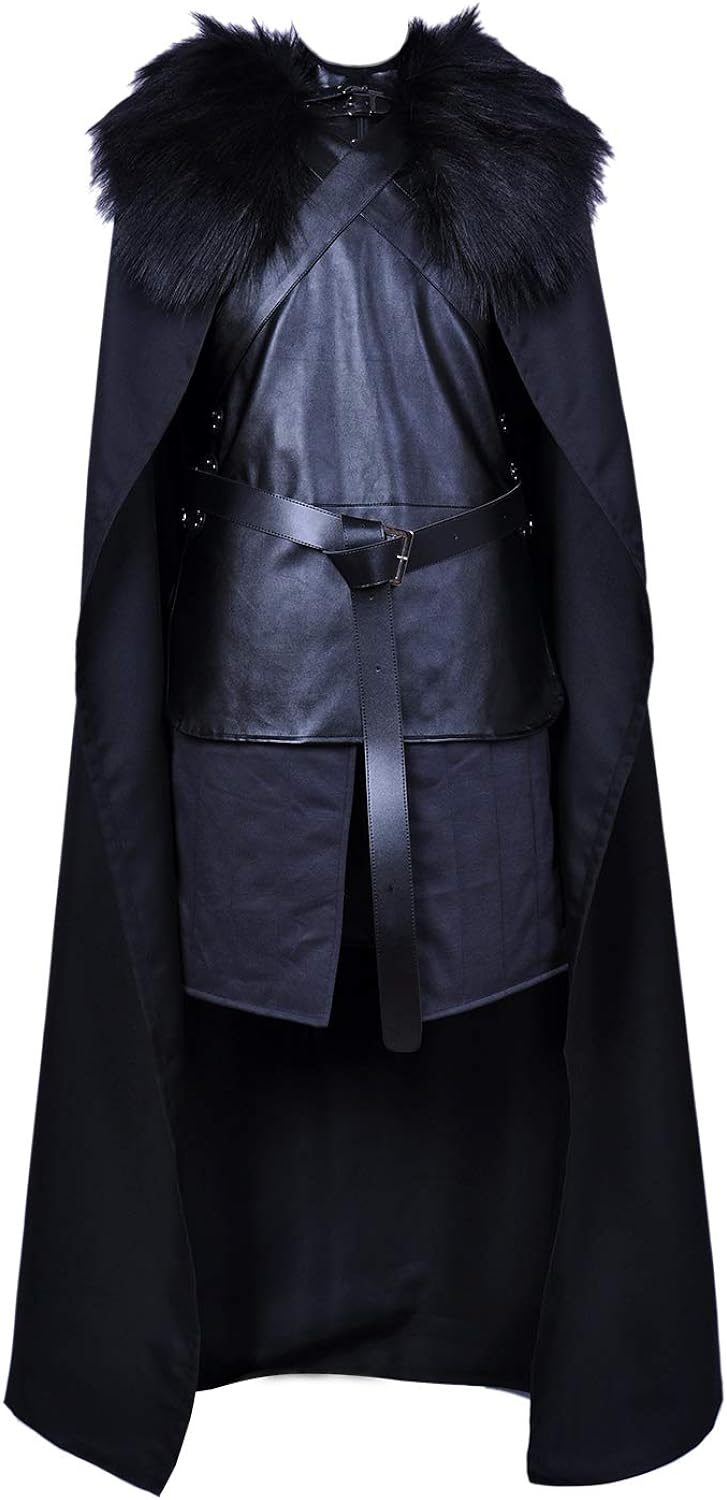 ALIZIWAY Jon Snow Cosplay Costume with Coat Black Cape Cloak Halloween Knights Watch Outfit for Men