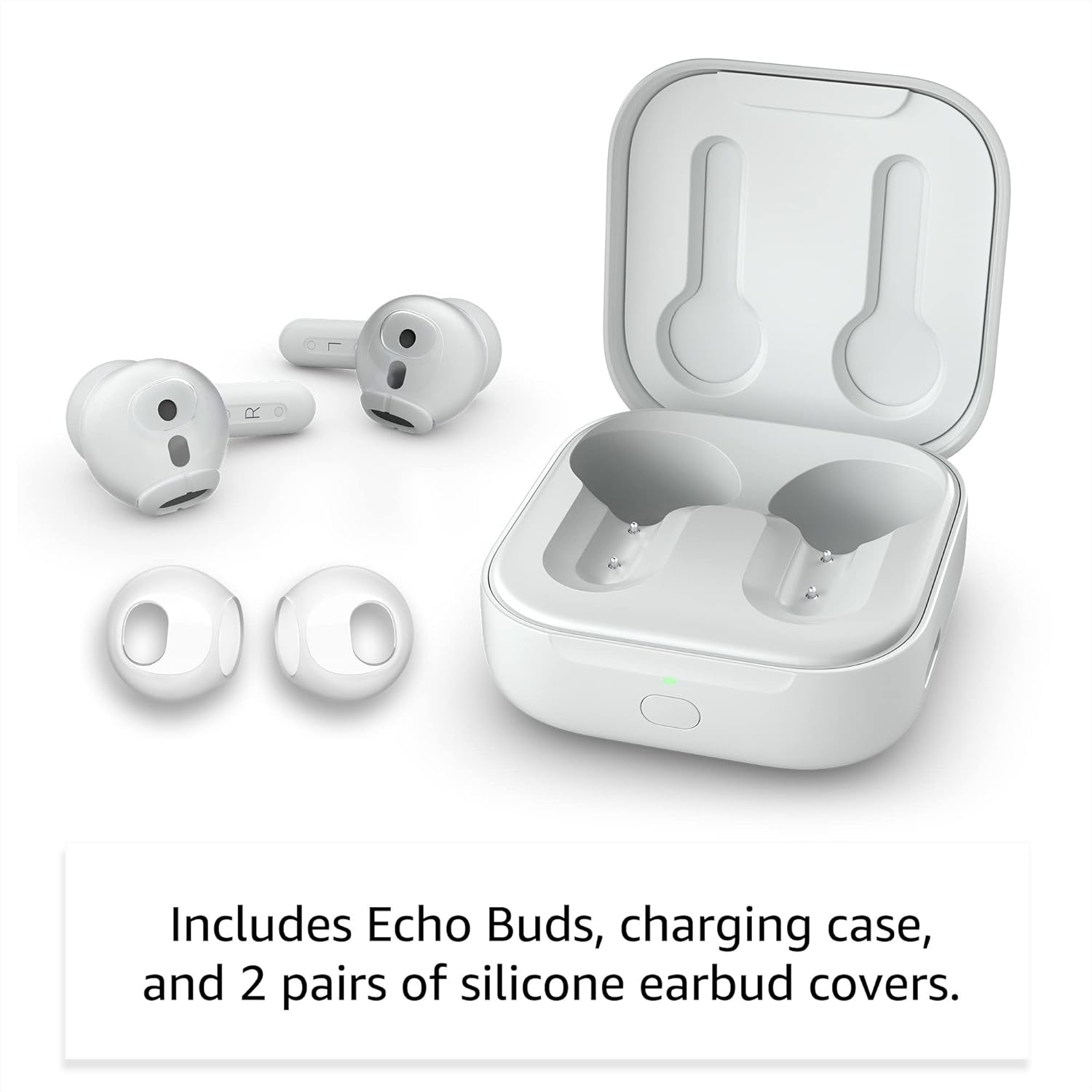 All-new Echo Buds (2023 Release) | Semi-in-ear, True Wireless Bluetooth 5.2 Earbuds with Alexa, multipoint, 20H battery with charging case, fast charging, sweat resistant | Glacier White