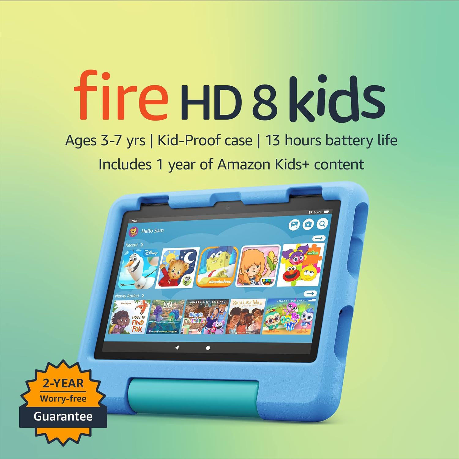 Amazon Fire HD 8 Kids tablet, ages 3-7. Top-selling 8 kids tablet on Amazon - 2022 | ad-free content with parental controls included, 13-hr battery, 64 GB, Blue