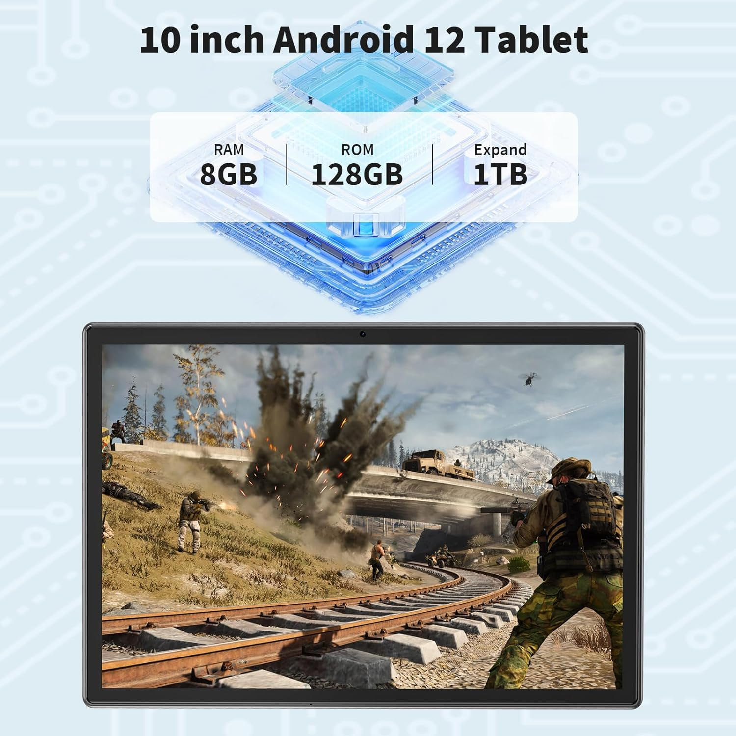 Android Tablet, 10 Inch Android 12 Tablet, 8GB RAM 128GB ROM, 1TB Expand, Android Tablet with 5G WiFi, 4G/LTE, 8000 mAh Battery, Bluetooth 5.0, FHD IPS Touch Screen, Dual Camera, GPS, GMS Certified