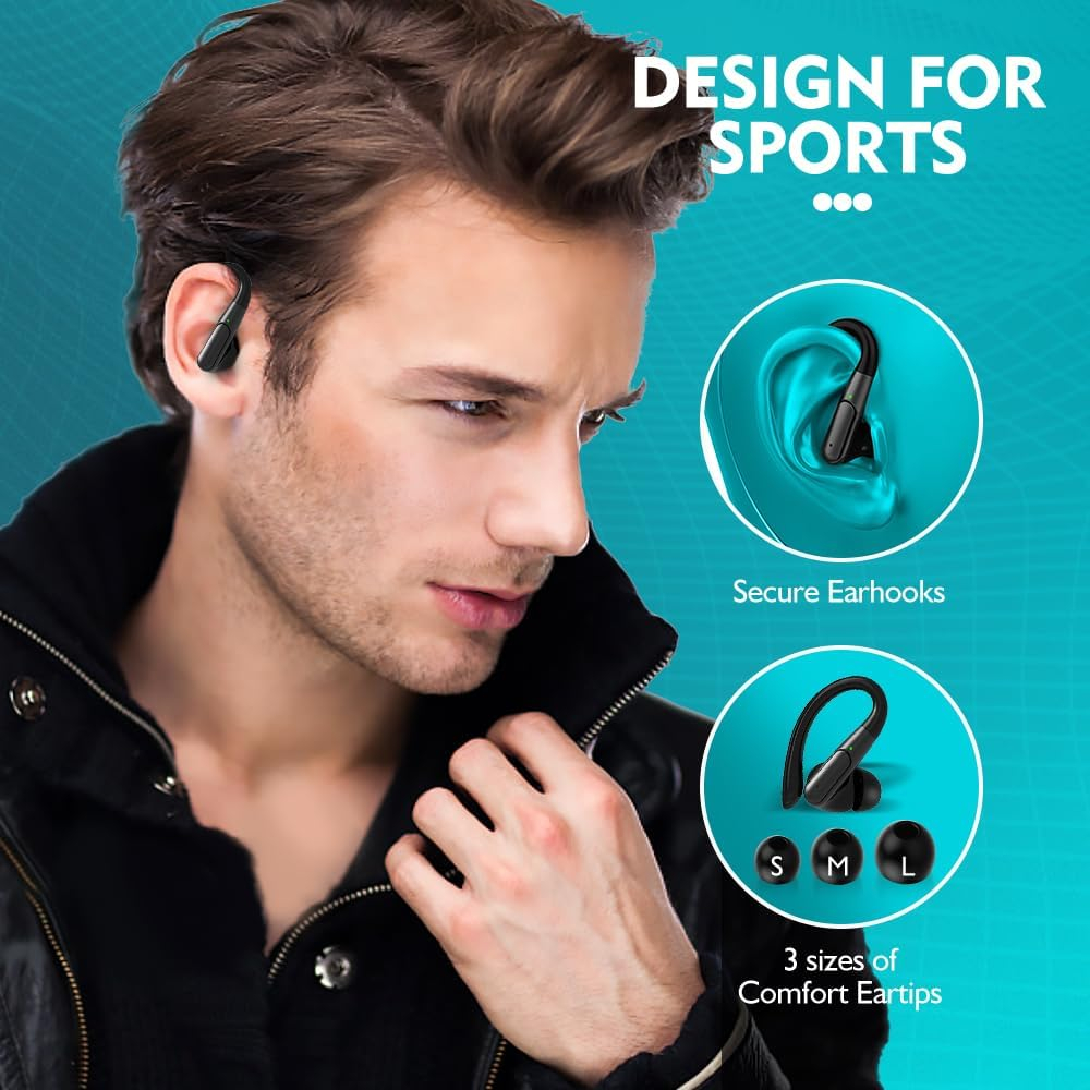 APEKX True Wireless in-Ear Bluetooth Earbuds - Effortlessly Switch Between Daily and Sports wear, Compatible with iPhone and Android, Perfect for Gym, Sports, Running and Gaming - Black