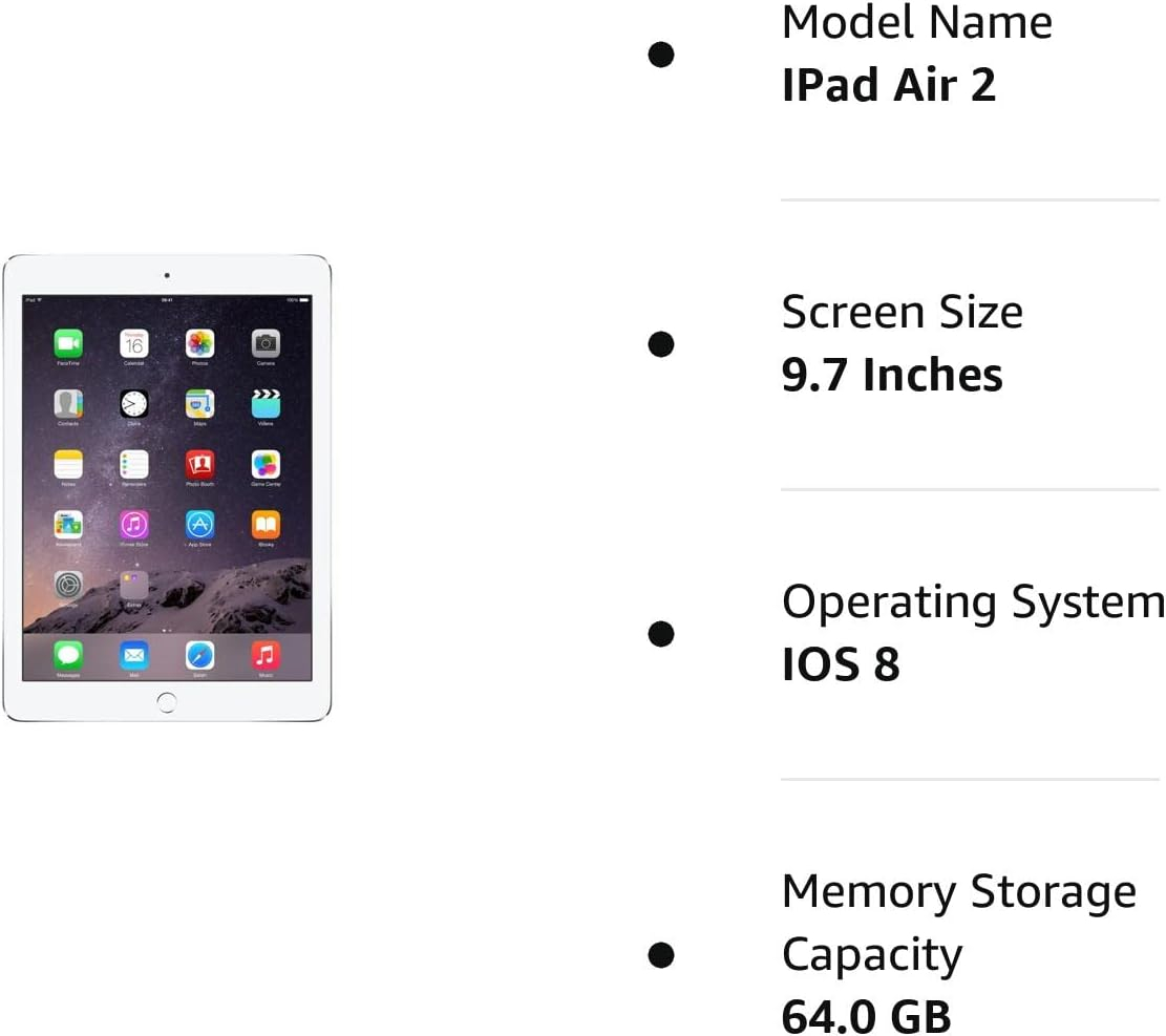 Apple iPad Air 2 MH2N2LL/A (64GB , Wi-Fi + 4G, Silver) NEWEST VERSION (Renewed)