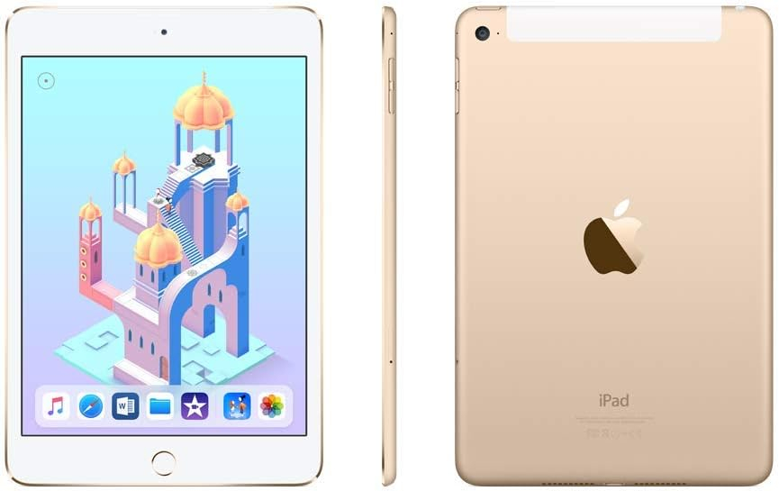 Apple iPad Mini 4 (128GB, Wi-Fi + Cellular, Gold) (Renewed)
