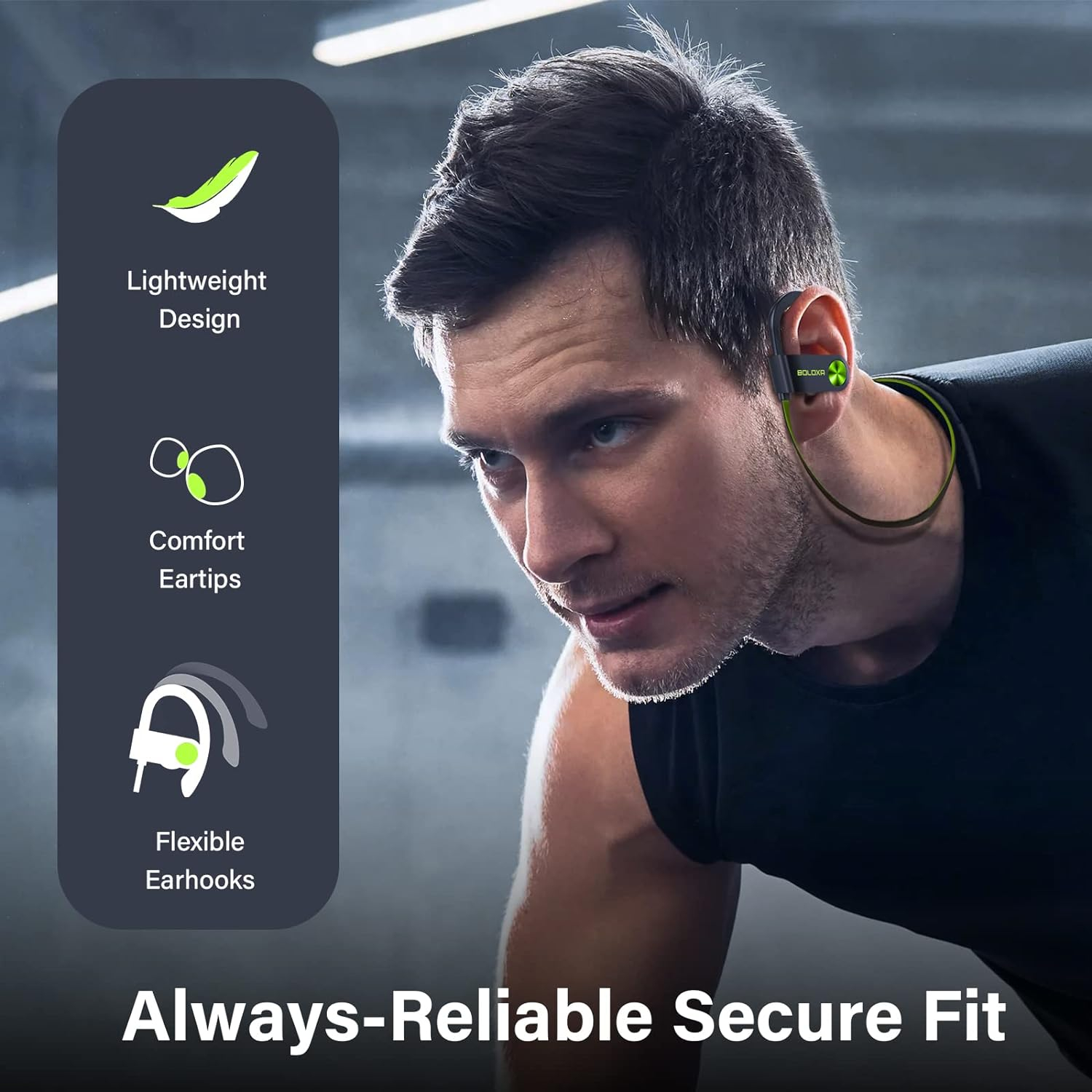 BOLOXA Bluetooth Headphones 5.3 Wireless Earbuds IPX7 Waterproof  16Hrs Long Battery Over-Ear Stereo Bass Earphones with Earhooks Running Headset with Mic  Storage Bag for Workout Gym Sports