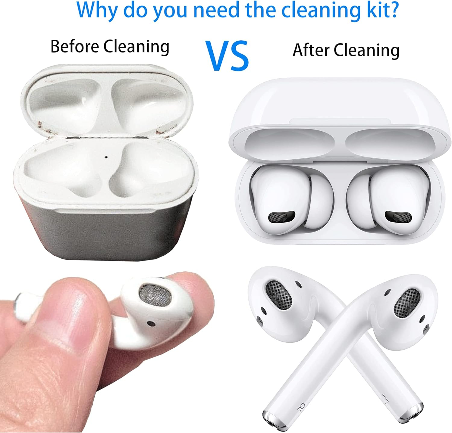 Cleaner Kit Compatible with Airpod Pro 1st 2nd 3rd Generation, Airpods Cleaning Kit and Keyboard Brush Gen 3 2 1, Pen Ear Bud Cleaning Tool for Samsung Galaxy Earbuds, Beats, Laptop, Phone, (White)