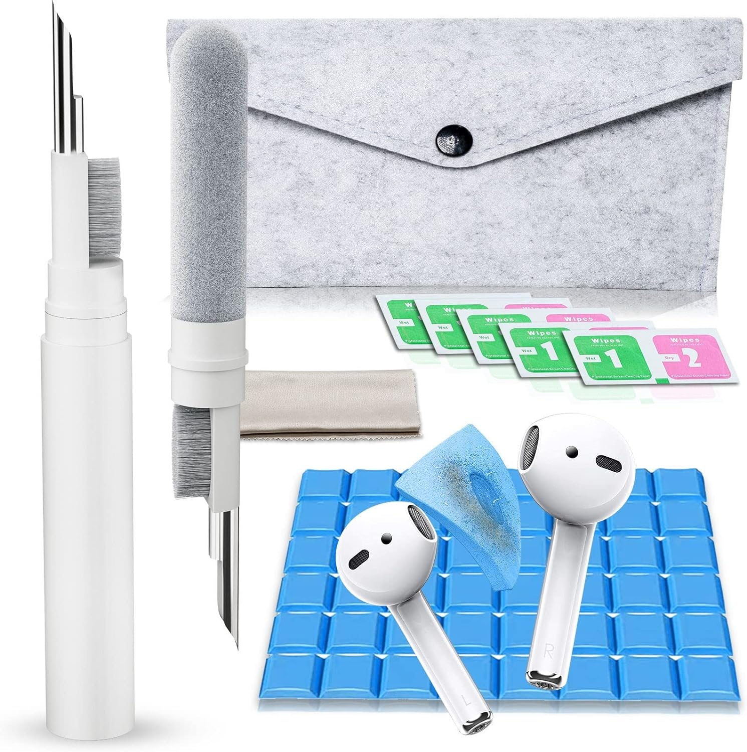 Cleaner Kit for Airpods, Earbuds Cleaning kit for Airpods Pro 1 2 3, Phone Cleaner kit with Brush for Bluetooth Earbuds Cleaner, Wireless Earphones,iPhone,Laptop, Camera (White)